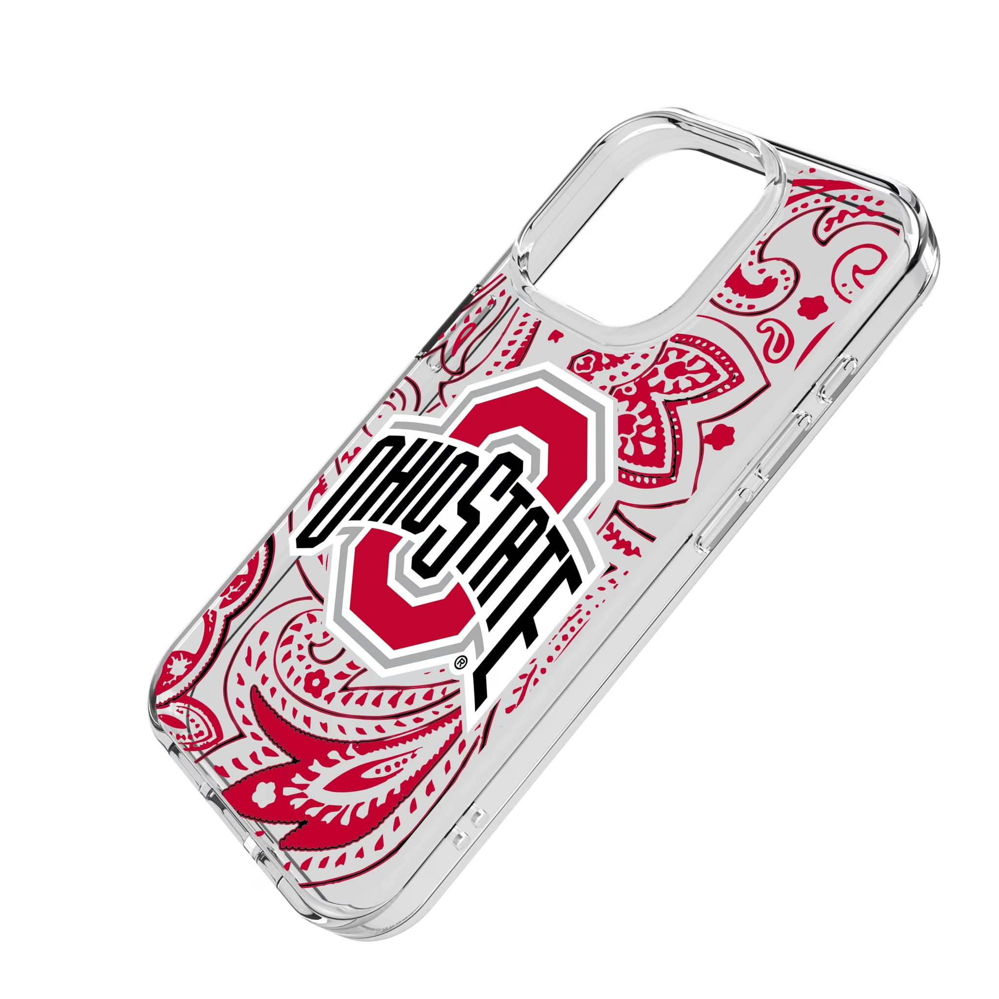 Ohio State University Buckeyes Paisley iPhone Clear Phone Case for Apple iPhone - Isometric View