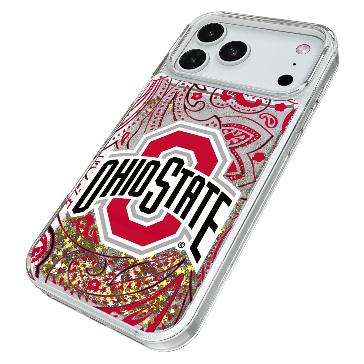 Ohio State University Buckeyes Paisley iPhone Glitter Phone Case for Apple iPhone - Isometric View#Device_iPhone 18 Pro Max