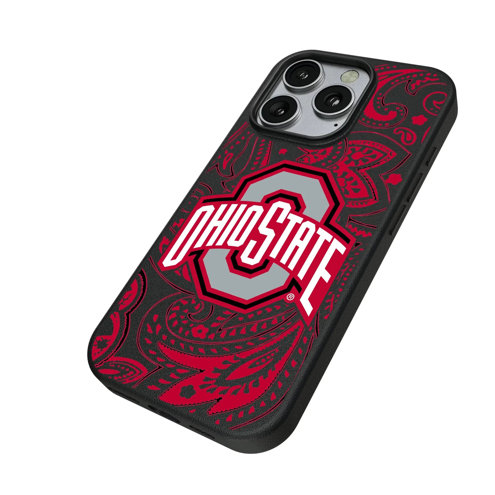 Ohio State University Buckeyes Paisley iPhone MagSafe Compatible Phone Case for Apple iPhone - Isometric View