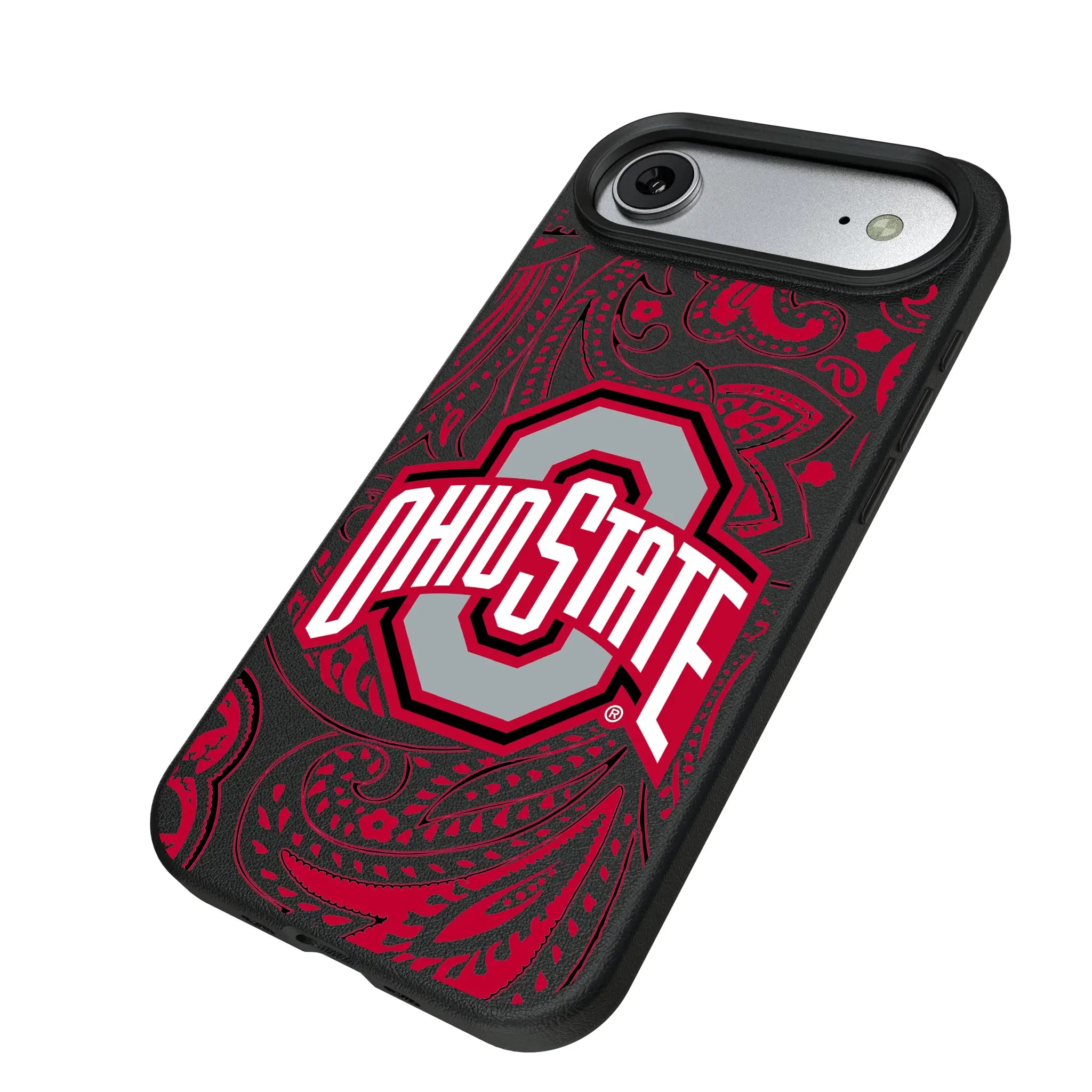 Ohio State University Buckeyes Paisley iPhone MagSafe Compatible Phone Case for Apple iPhone - Isometric View#Device_iPhone Air