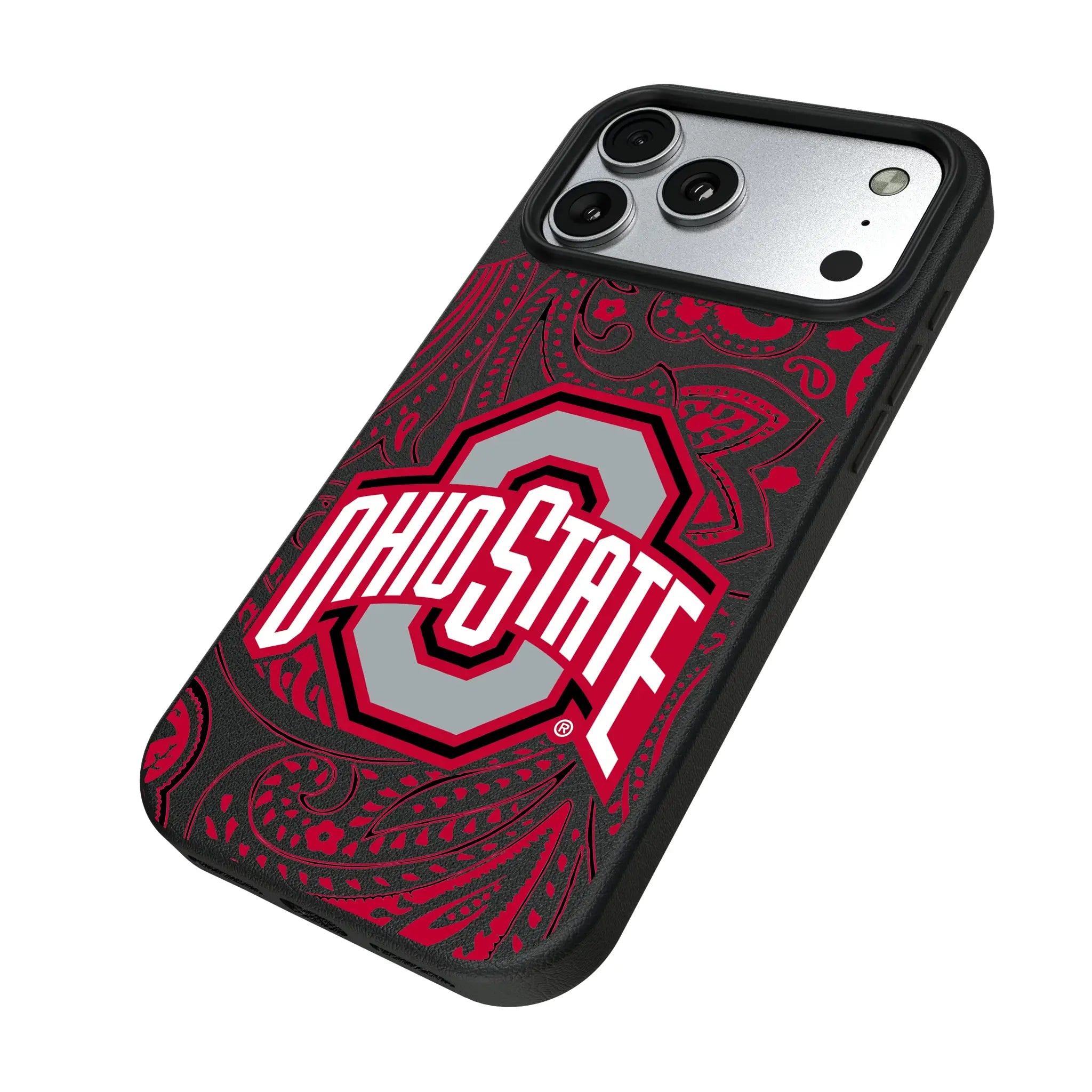 Ohio State University Buckeyes Paisley iPhone MagSafe Compatible Phone Case for Apple iPhone - Isometric View#Device_iPhone 17 Pro Max