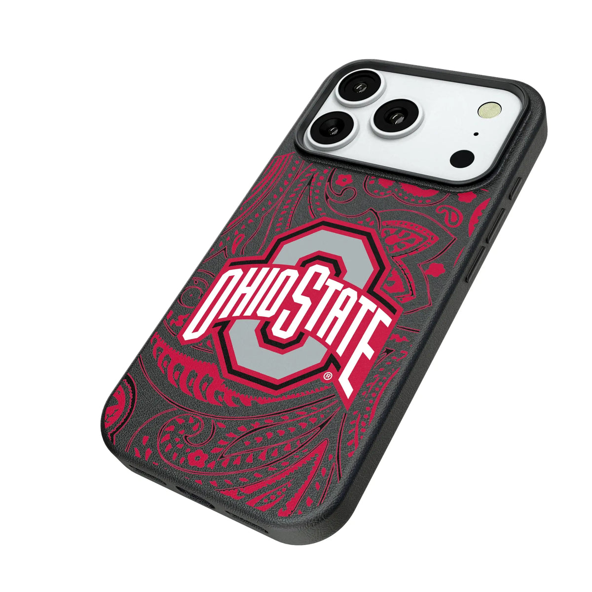 Ohio State University Buckeyes Paisley iPhone MagSafe Compatible Phone Case for Apple iPhone - Isometric View#Device_iPhone 18 Pro