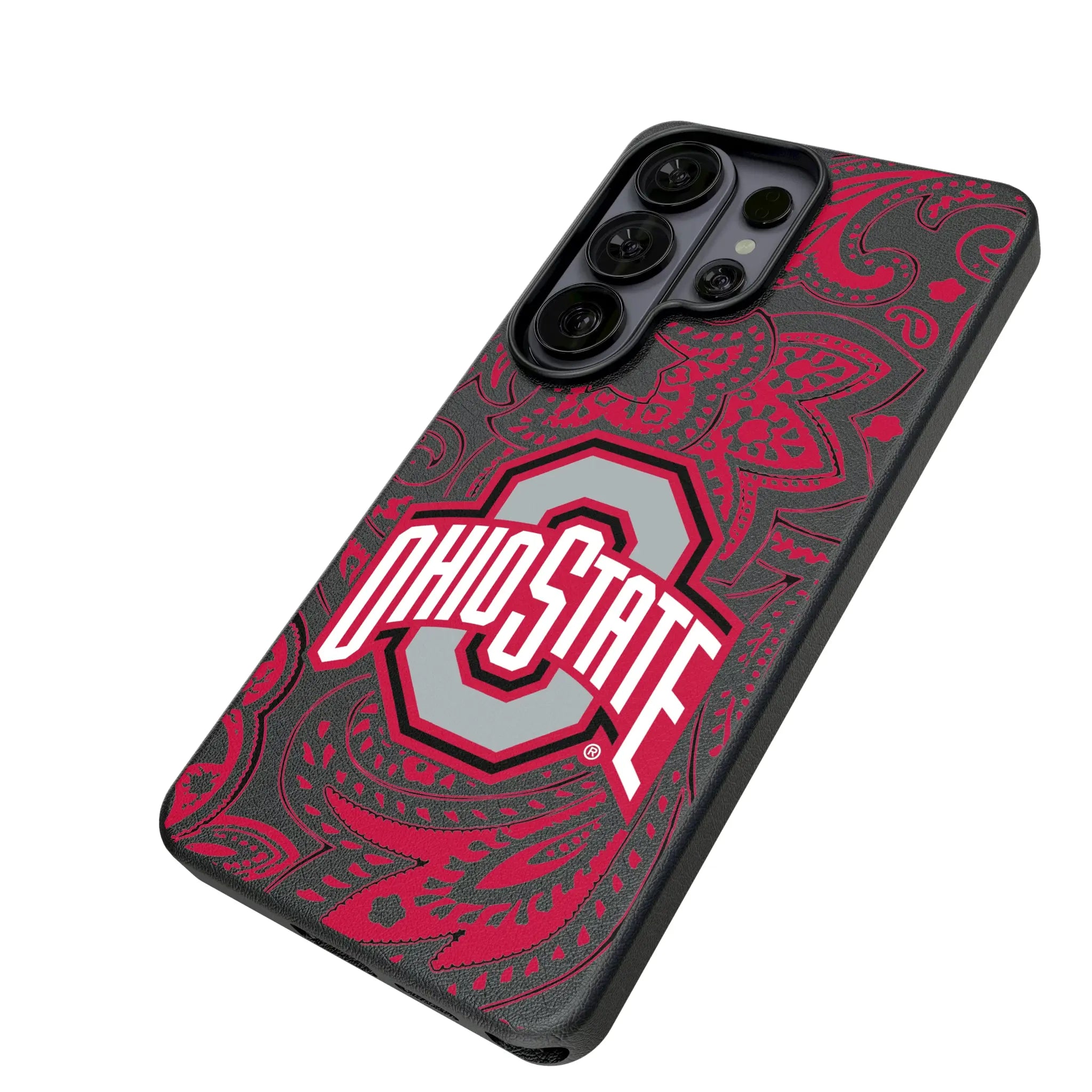 Ohio State University Buckeyes Paisley Galaxy MagSafe Compatible Phone Case for Samsung Galaxy - Isometric View#Device_Galaxy S26 Ultra