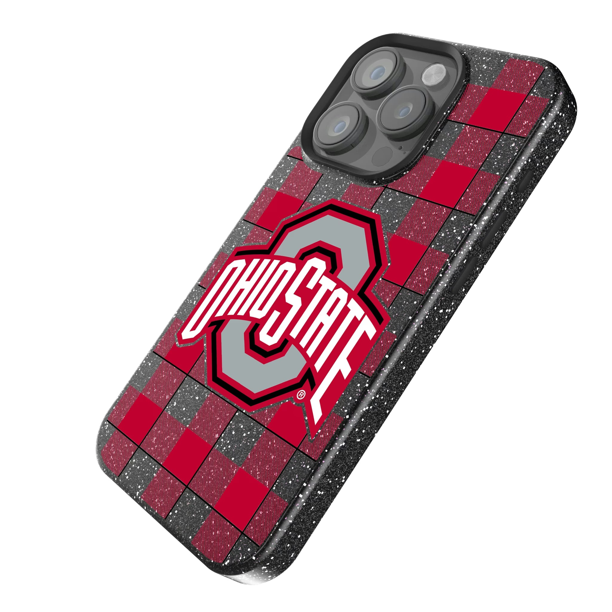 Ohio State University Buckeyes Plaid iPhone Bling Phone Case for Apple iPhone - Isometric View