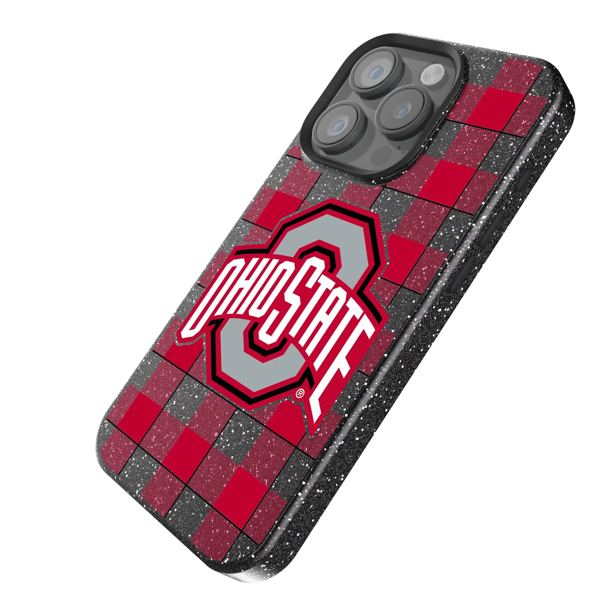 Ohio State University Buckeyes Plaid iPhone Bling Phone Case for Apple iPhone - Isometric View