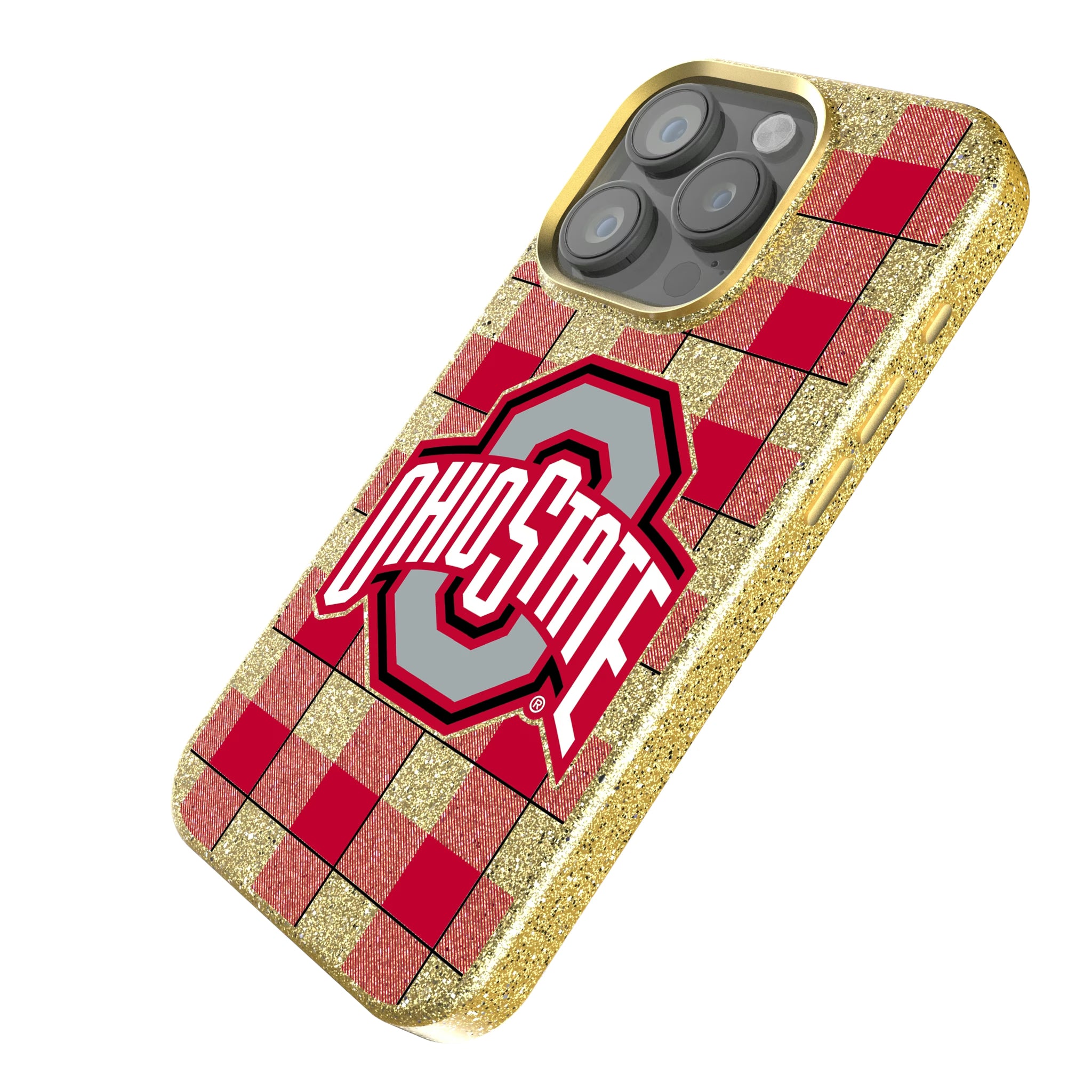 Ohio State University Buckeyes Plaid iPhone Bling Phone Case for Apple iPhone - Isometric View