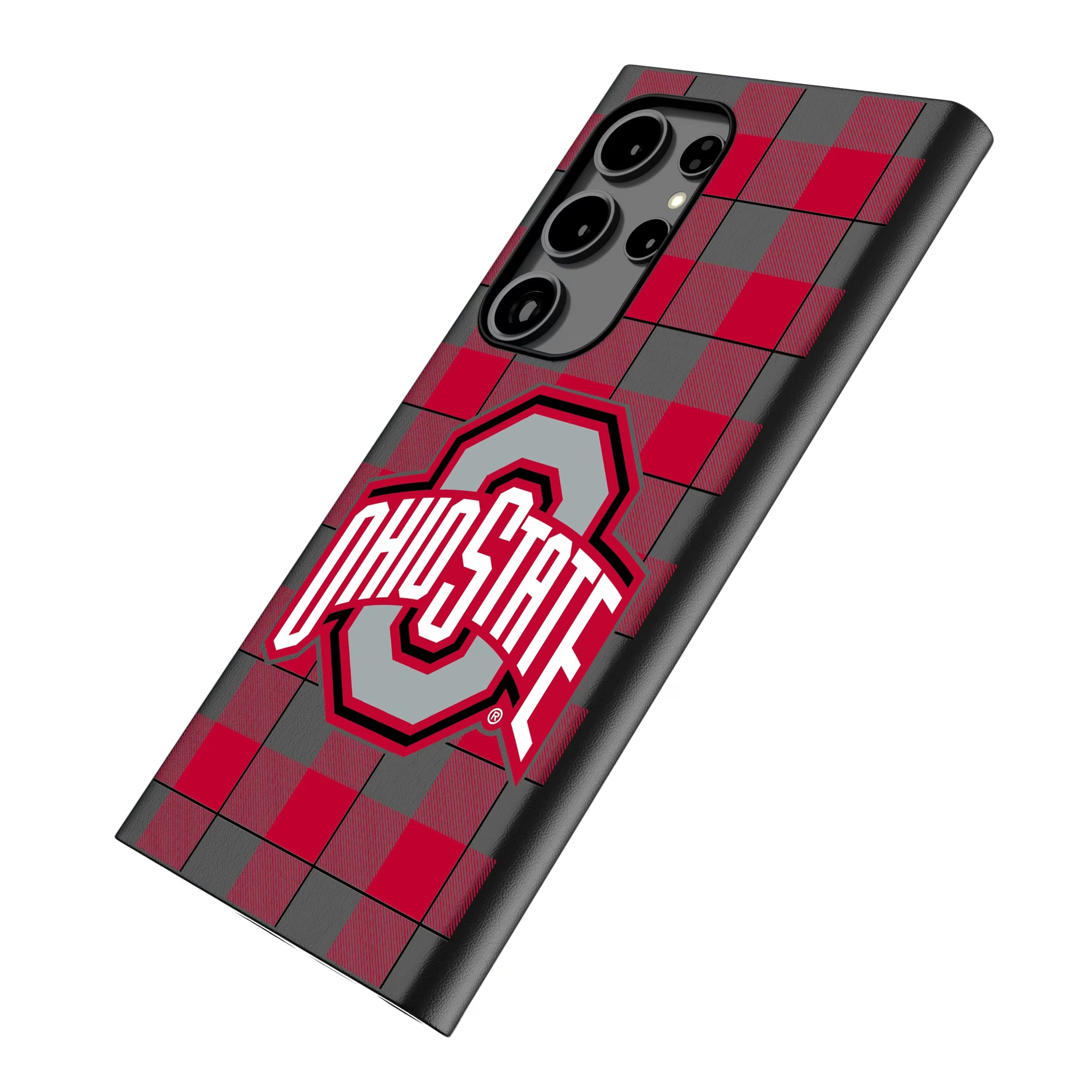 Ohio State University Buckeyes Plaid Galaxy MagSafe Compatible Phone Case for Samsung Galaxy - Isometric View