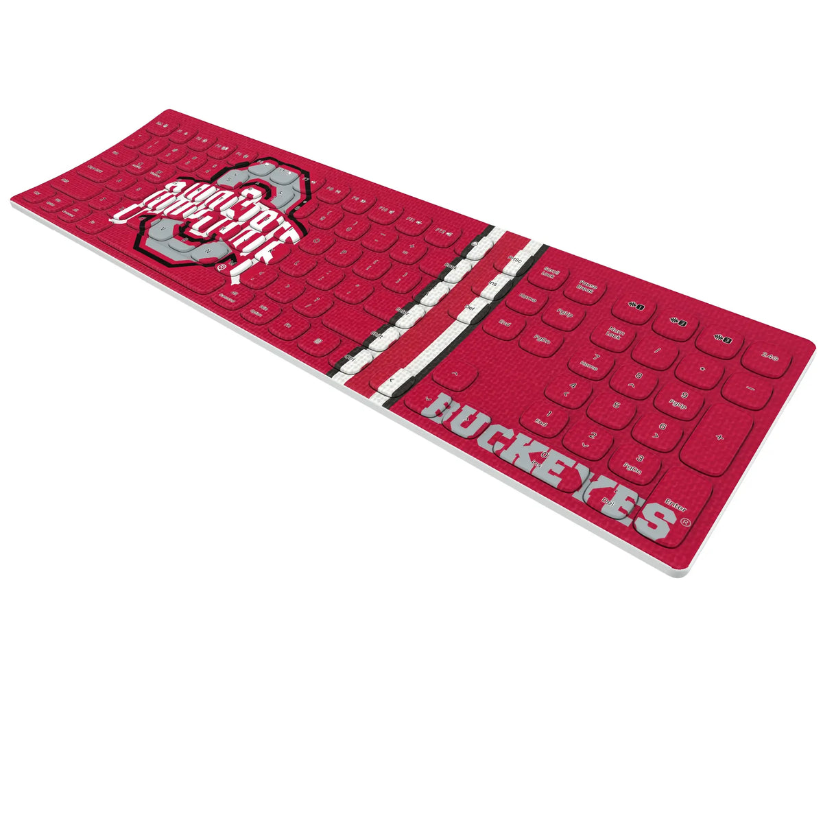 Ohio State University Buckeyes Stripe KKB605 Curved Wireless Keyboard - Isometric View