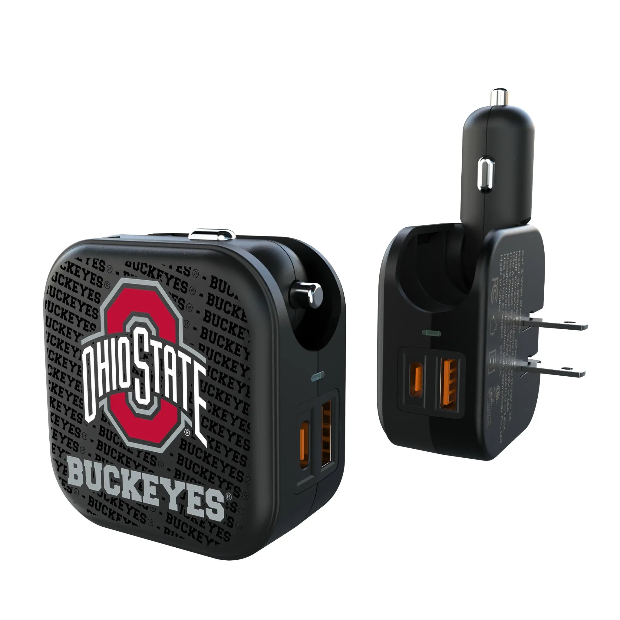 Ohio State University Buckeyes Text Backdrop 2 in 1 USB A/C Charger