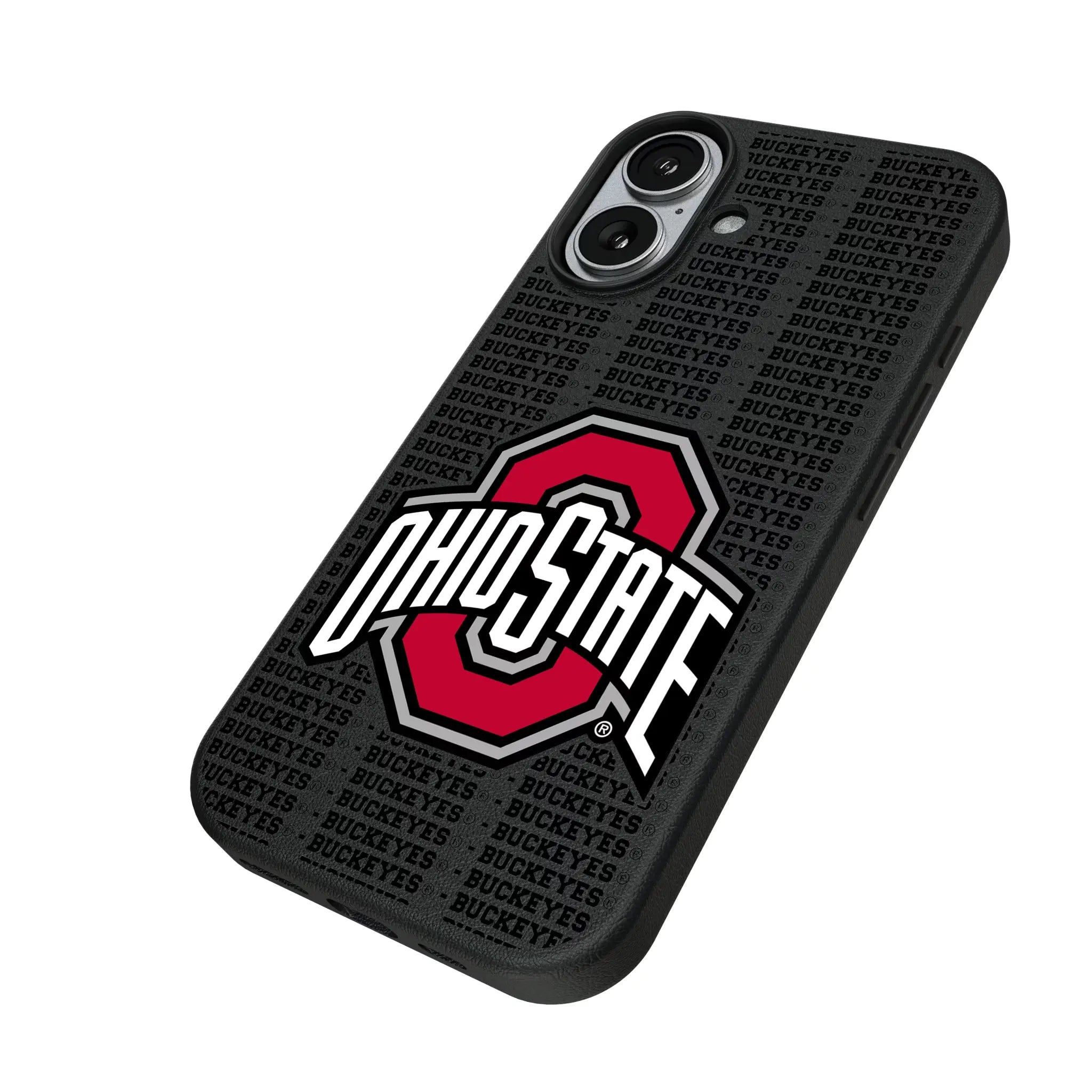 Ohio State University Buckeyes Text Backdrop iPhone MagSafe Compatible Phone Case for Apple iPhone - Isometric View#Device_iPhone 17