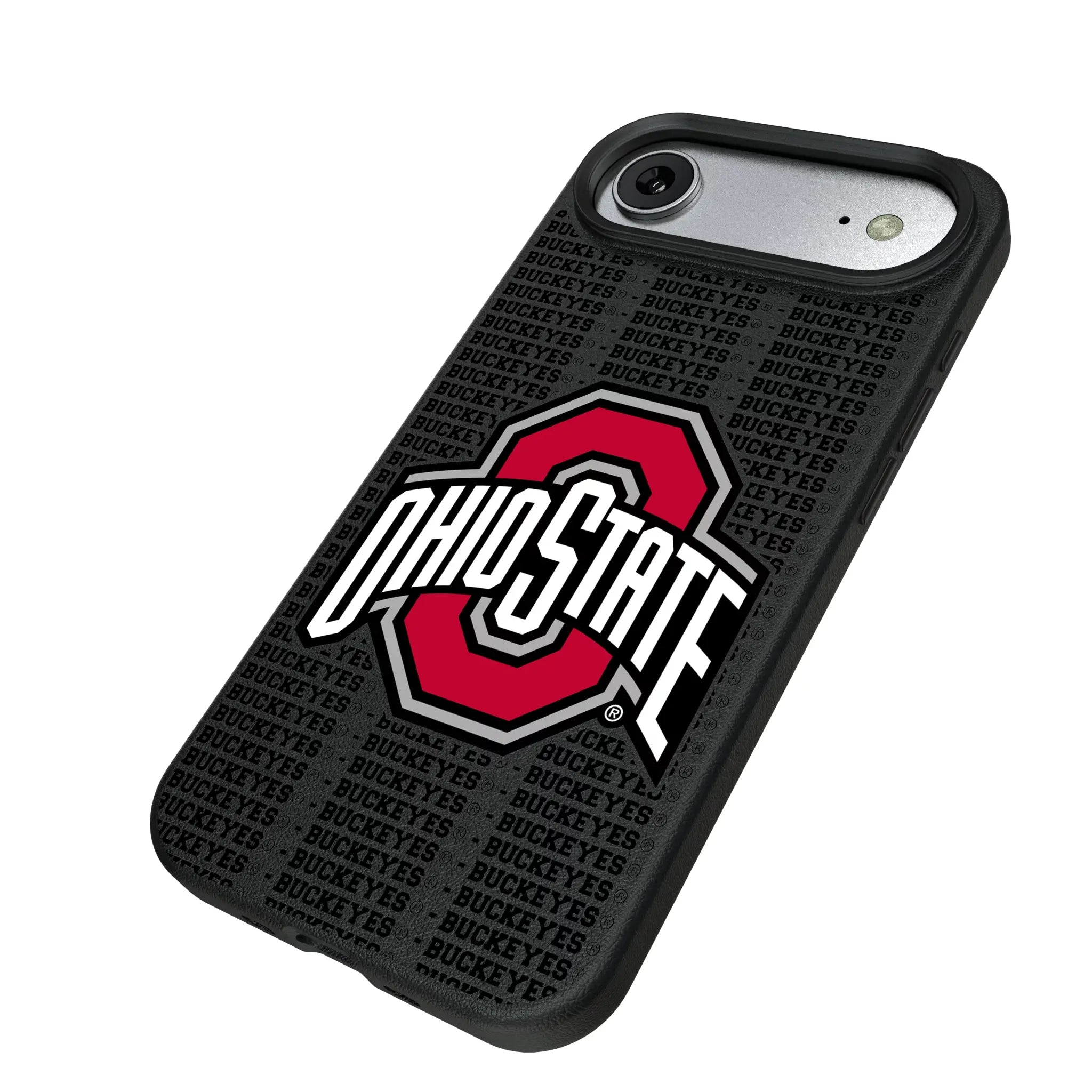 Ohio State University Buckeyes Text Backdrop iPhone MagSafe Compatible Phone Case for Apple iPhone - Isometric View#Device_iPhone Air