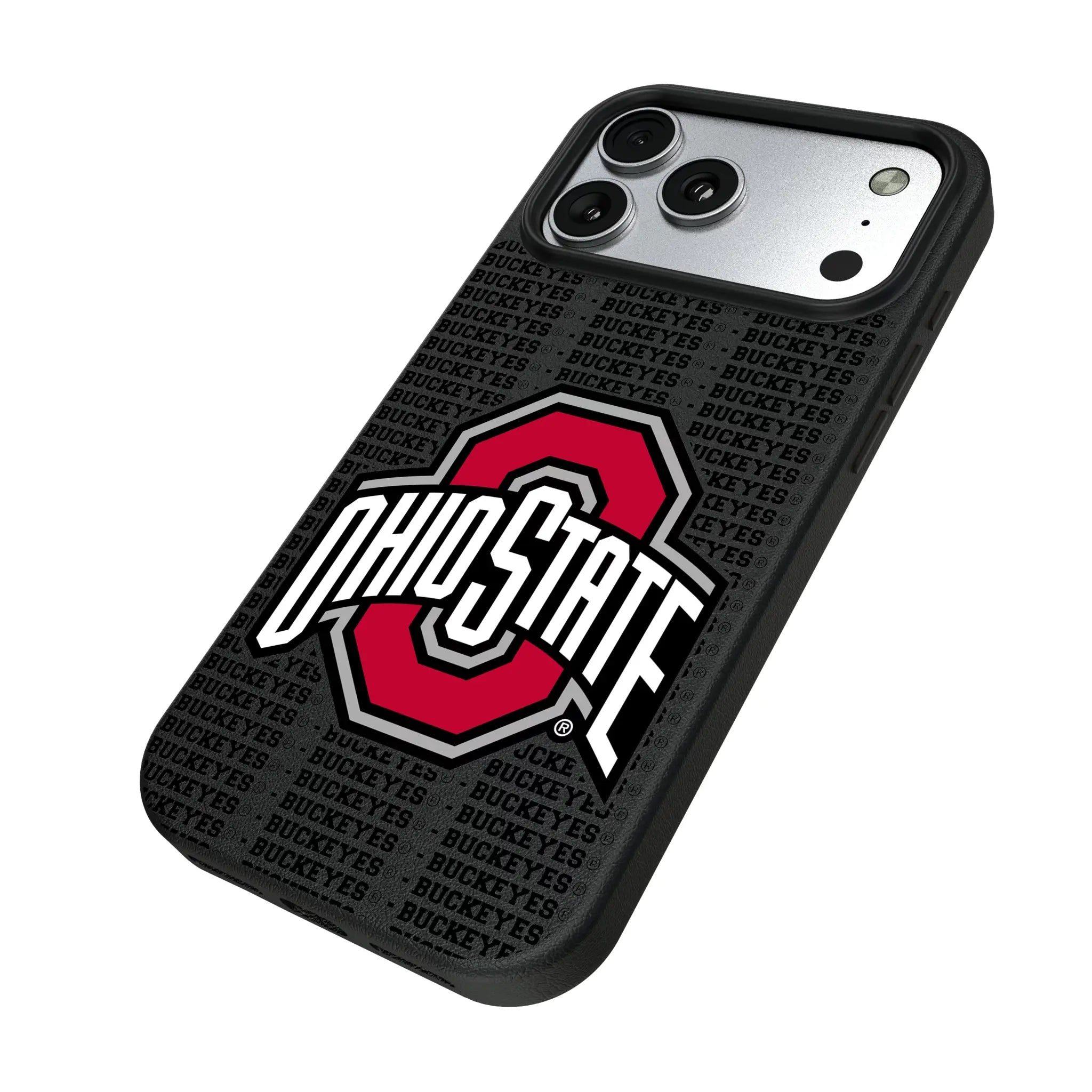 Ohio State University Buckeyes Text Backdrop iPhone MagSafe Compatible Phone Case for Apple iPhone - Isometric View#Device_iPhone 17 Pro Max