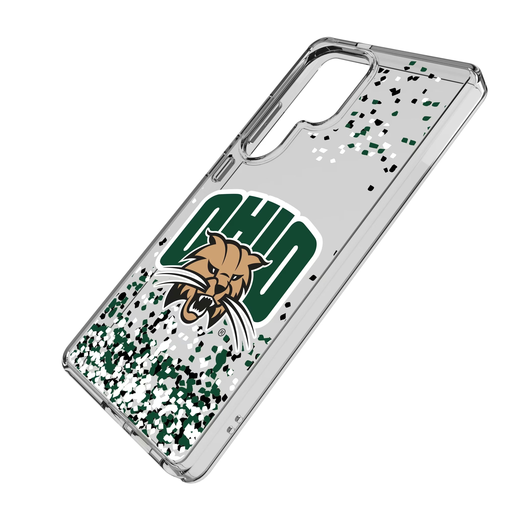 Ohio University Bobcats Confetti Galaxy Clear Phone Case for Samsung Galaxy - Isometric View