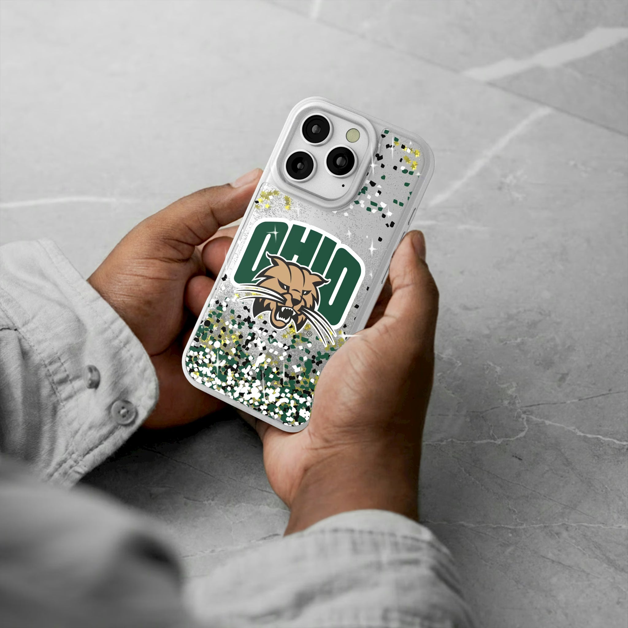 Ohio University Bobcats Confetti iPhone Glitter Phone Case for Apple iPhone - Lifestyle#Device_iPhone 16 Pro