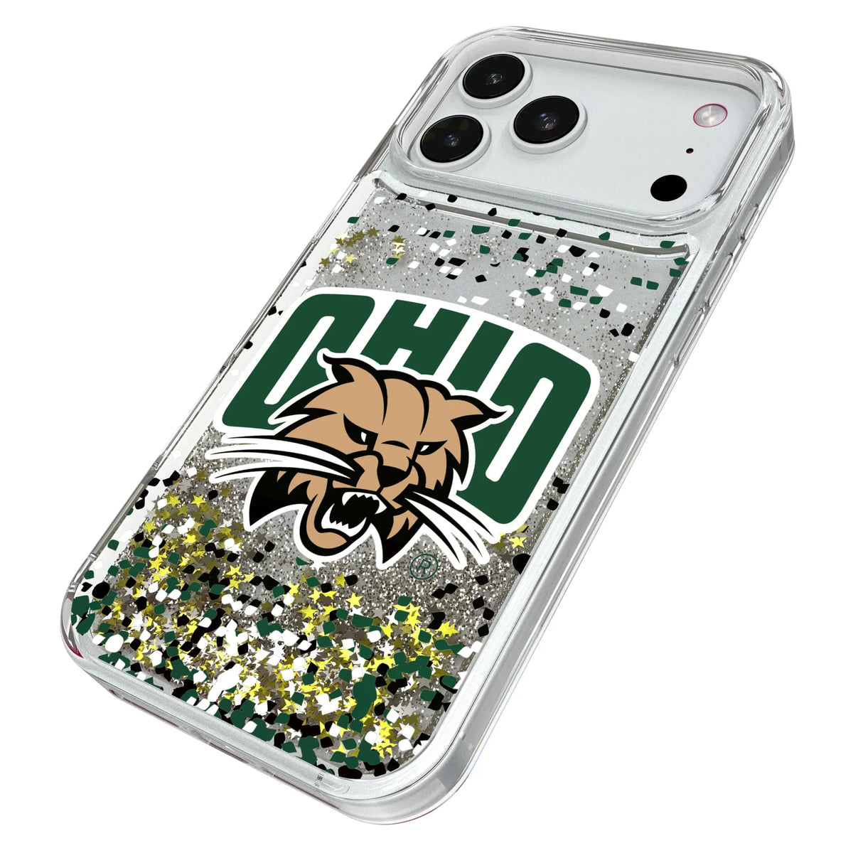 Ohio University Bobcats Confetti iPhone Glitter Phone Case for Apple iPhone - Isometric View#Device_iPhone 18 Pro Max