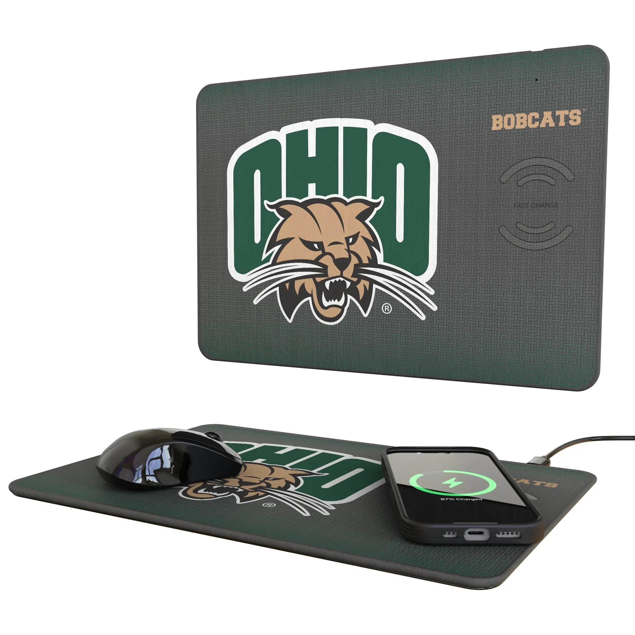 Ohio University Bobcats Linen 15-Watt Wireless Charger and Mouse Pad