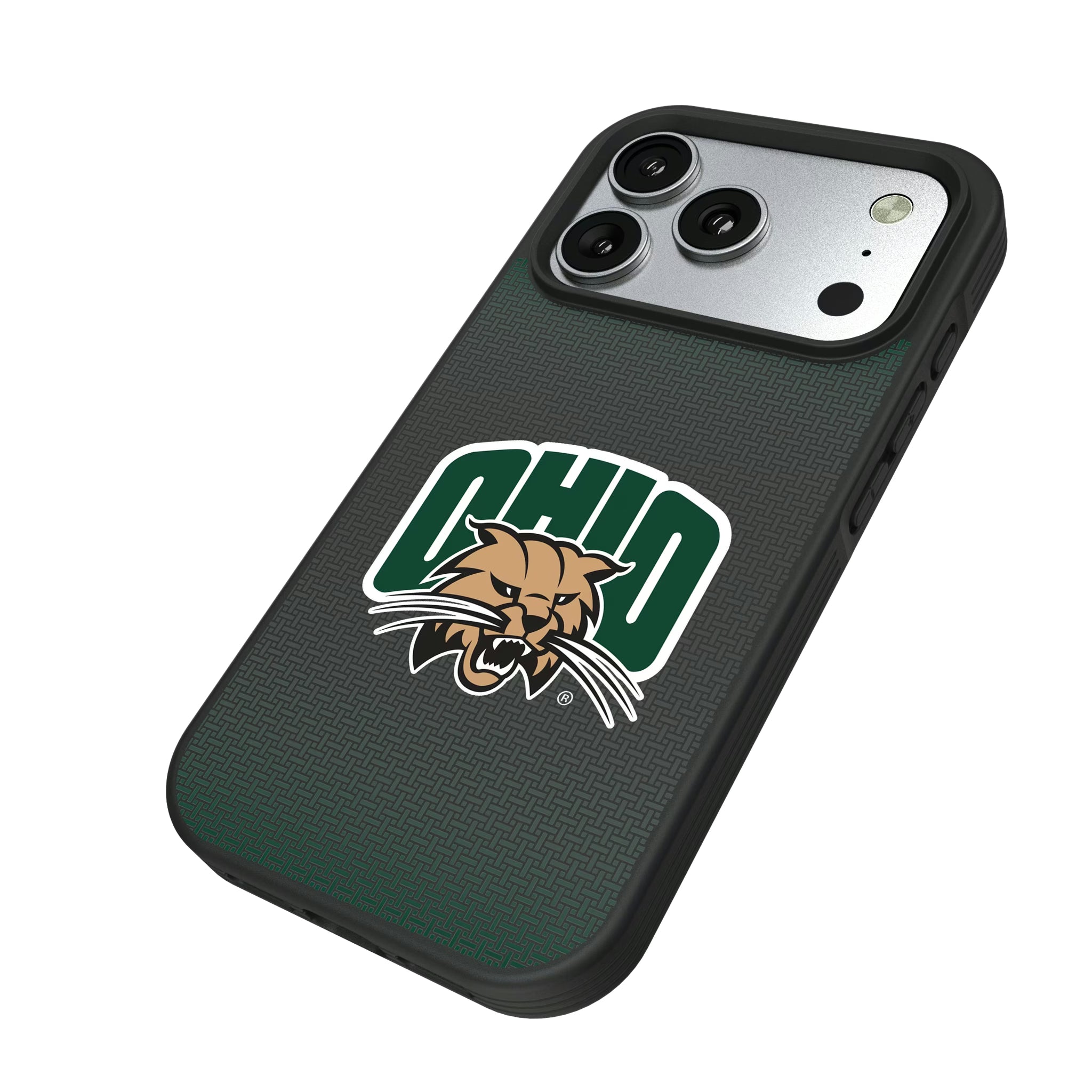 Ohio University Bobcats Linen iPhone Bump Phone Case for Apple iPhone - Isometric View#Device_iPhone 17 Pro