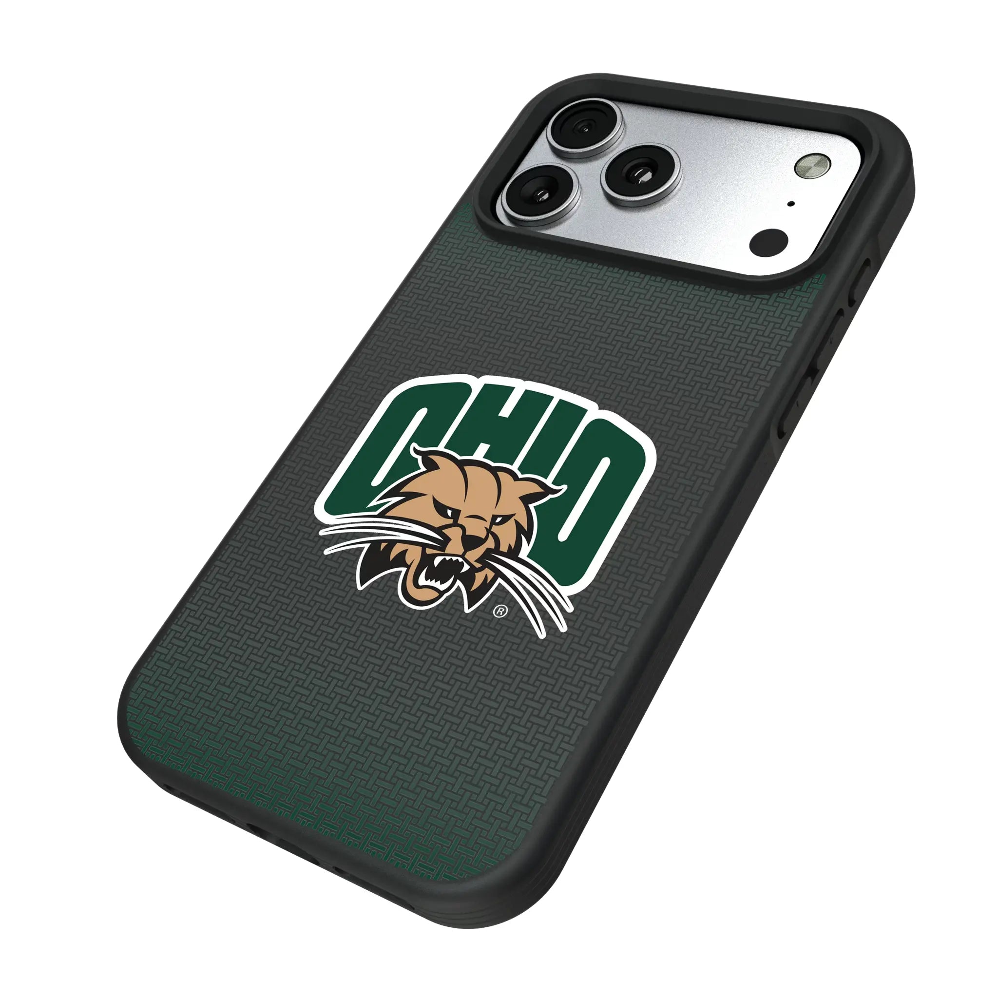 Ohio University Bobcats Linen iPhone Bump Phone Case for Apple iPhone - Isometric View#Device_iPhone 17 Pro Max