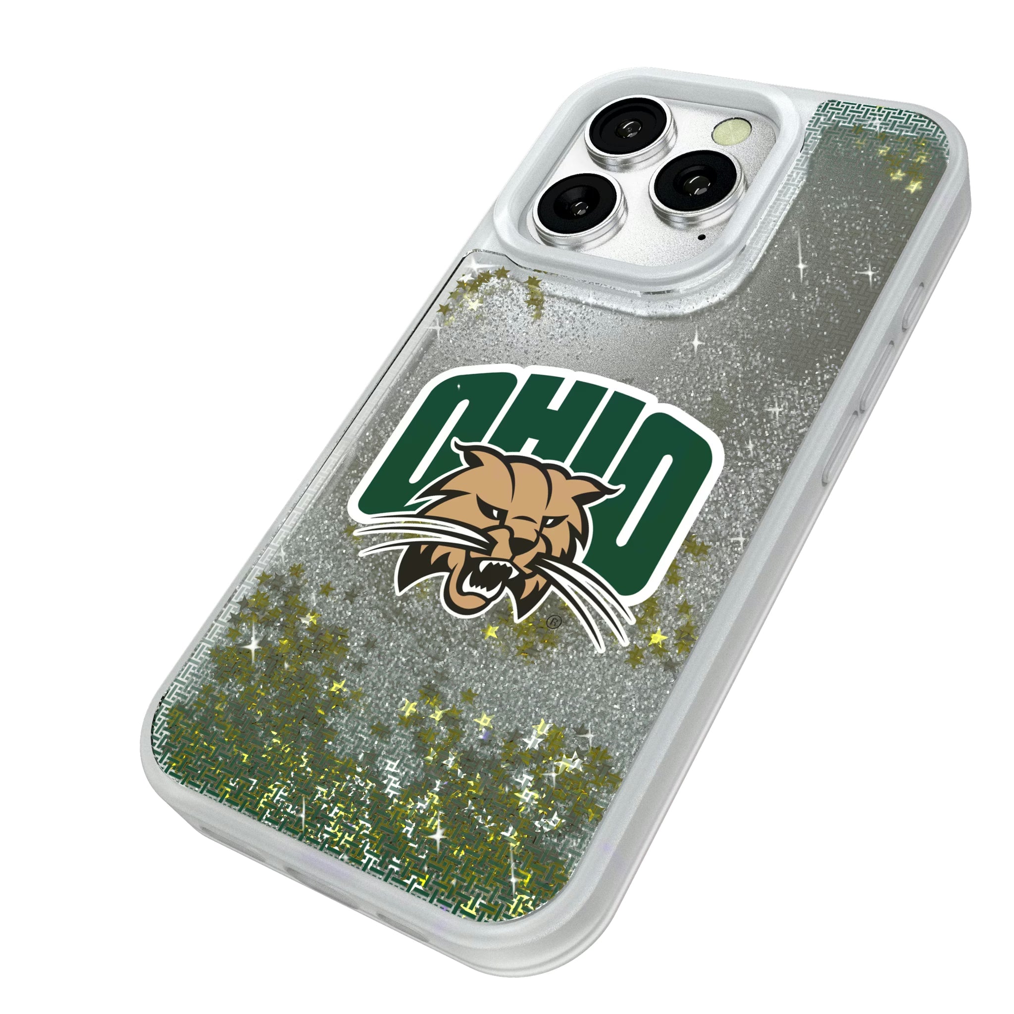 Ohio University Bobcats Linen iPhone Glitter Phone Case for Apple iPhone - Isometric View#Device_iPhone 16 Pro