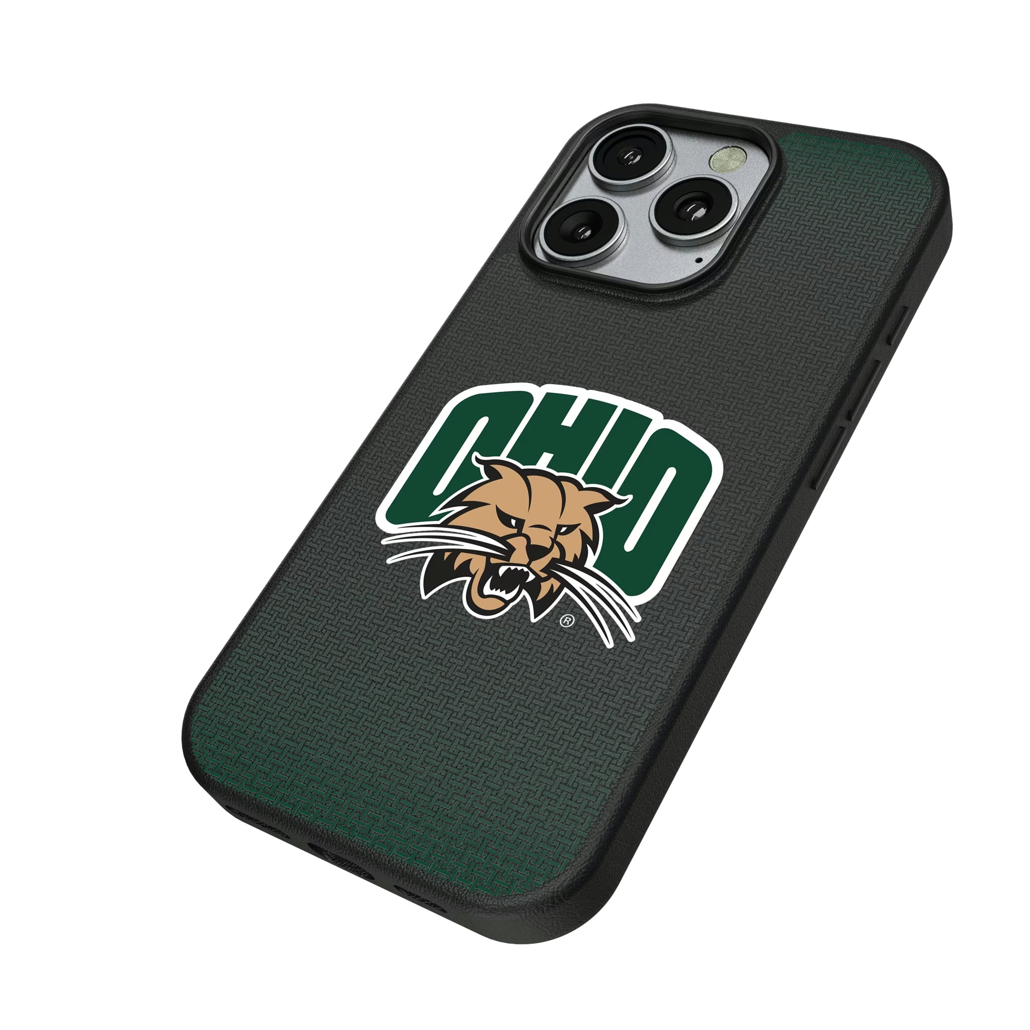 Ohio University Bobcats Linen iPhone MagSafe Compatible Phone Case for Apple iPhone - Isometric View