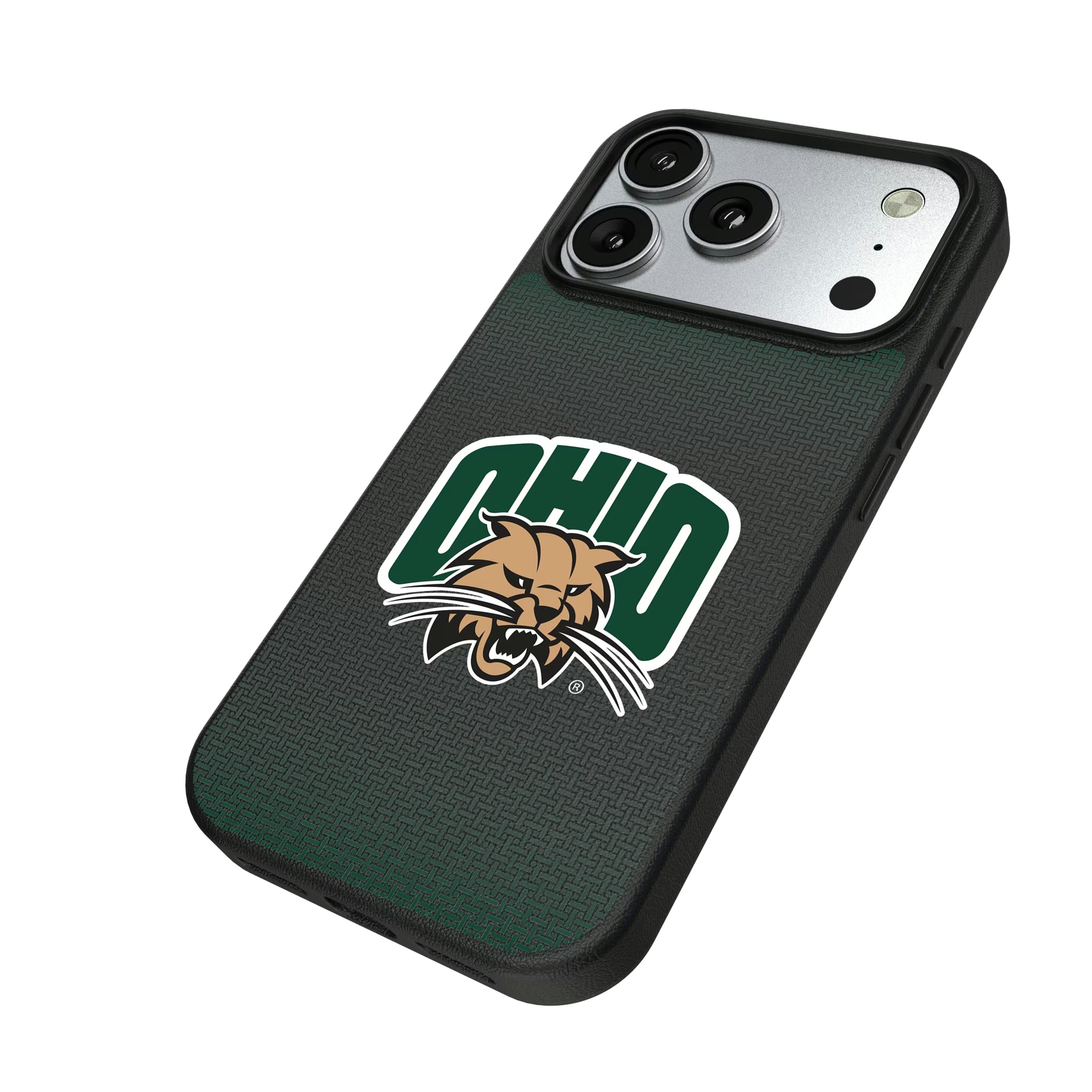 Ohio University Bobcats Linen iPhone MagSafe Compatible Phone Case for Apple iPhone - Isometric View#Device_iPhone 17 Pro