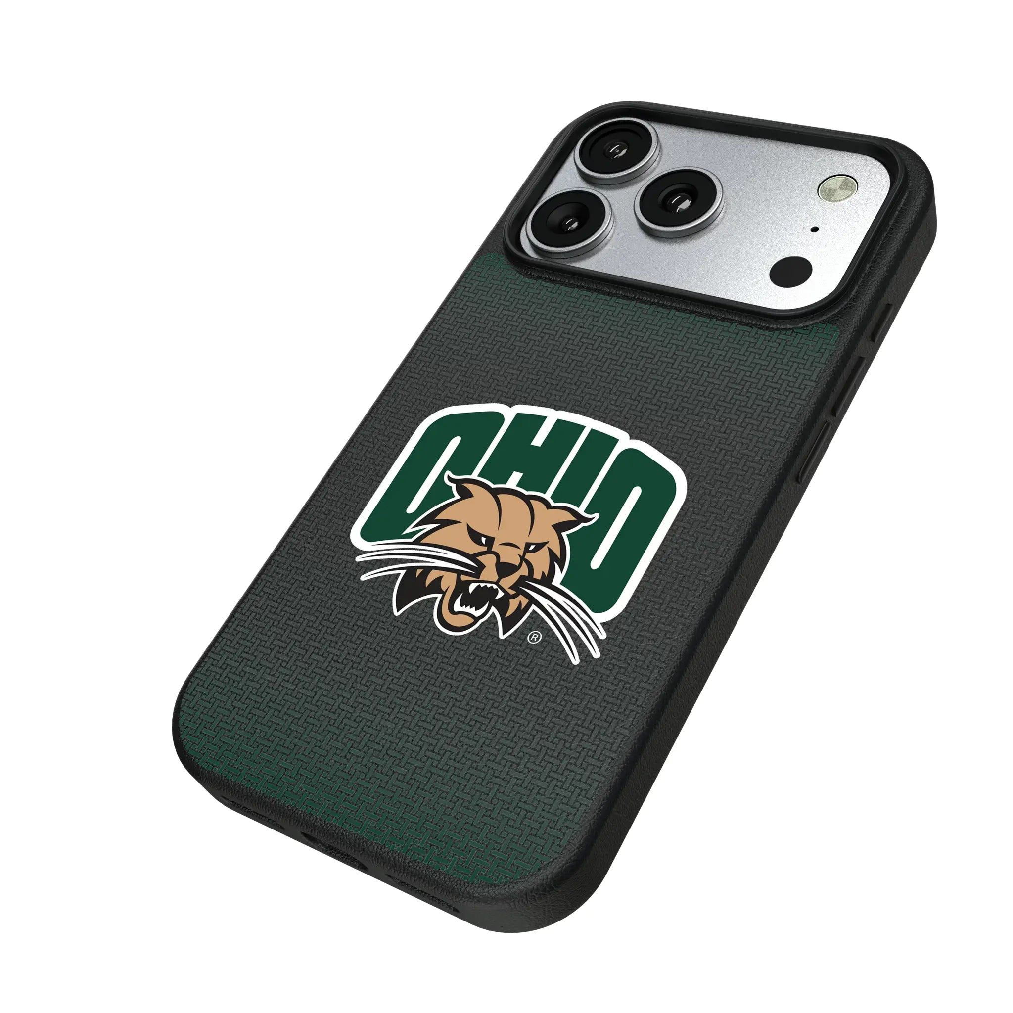 Ohio University Bobcats Linen iPhone MagSafe Compatible Phone Case for Apple iPhone - Isometric View#Device_iPhone 17 Pro