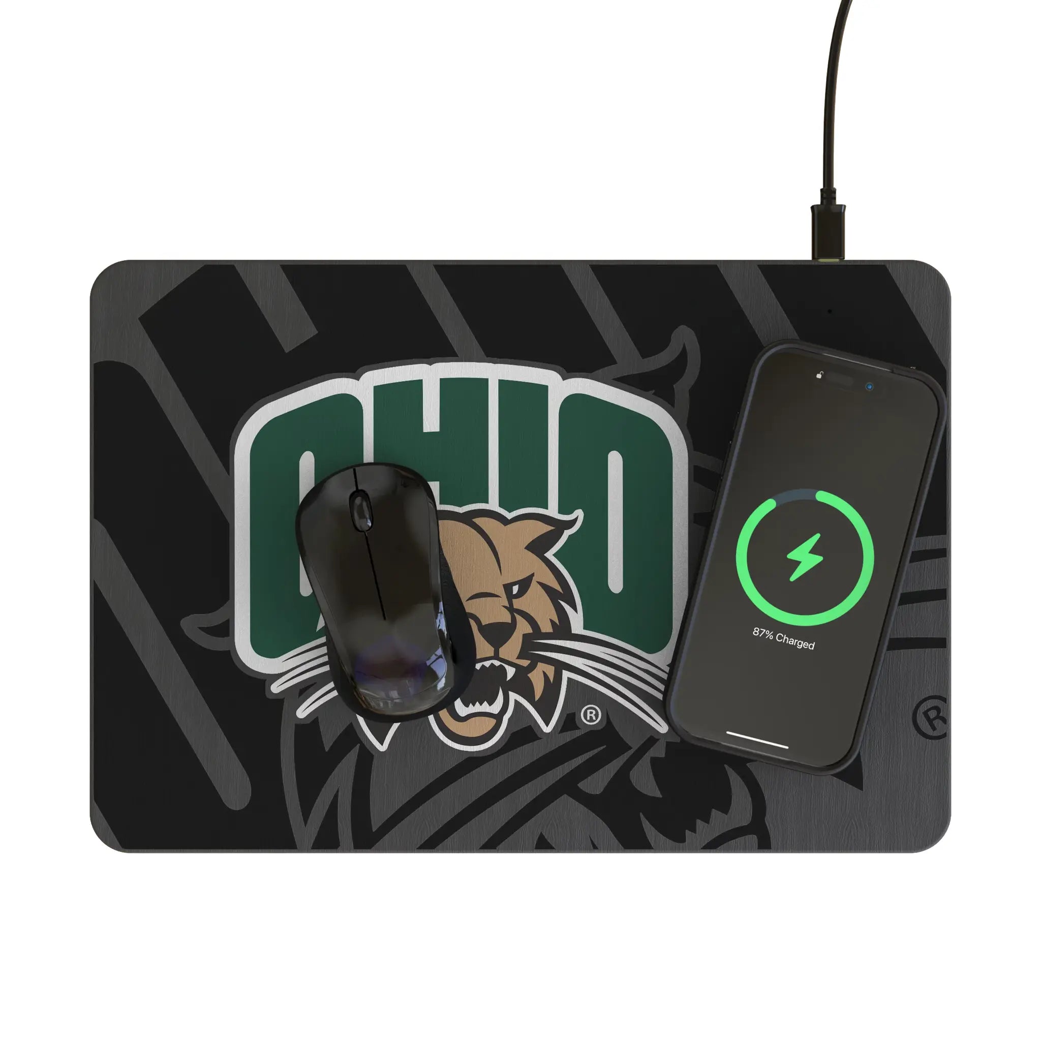 Ohio University Bobcats Monocolor Tilt 15-Watt Wireless Charger and Mouse Pad - Lifestyle