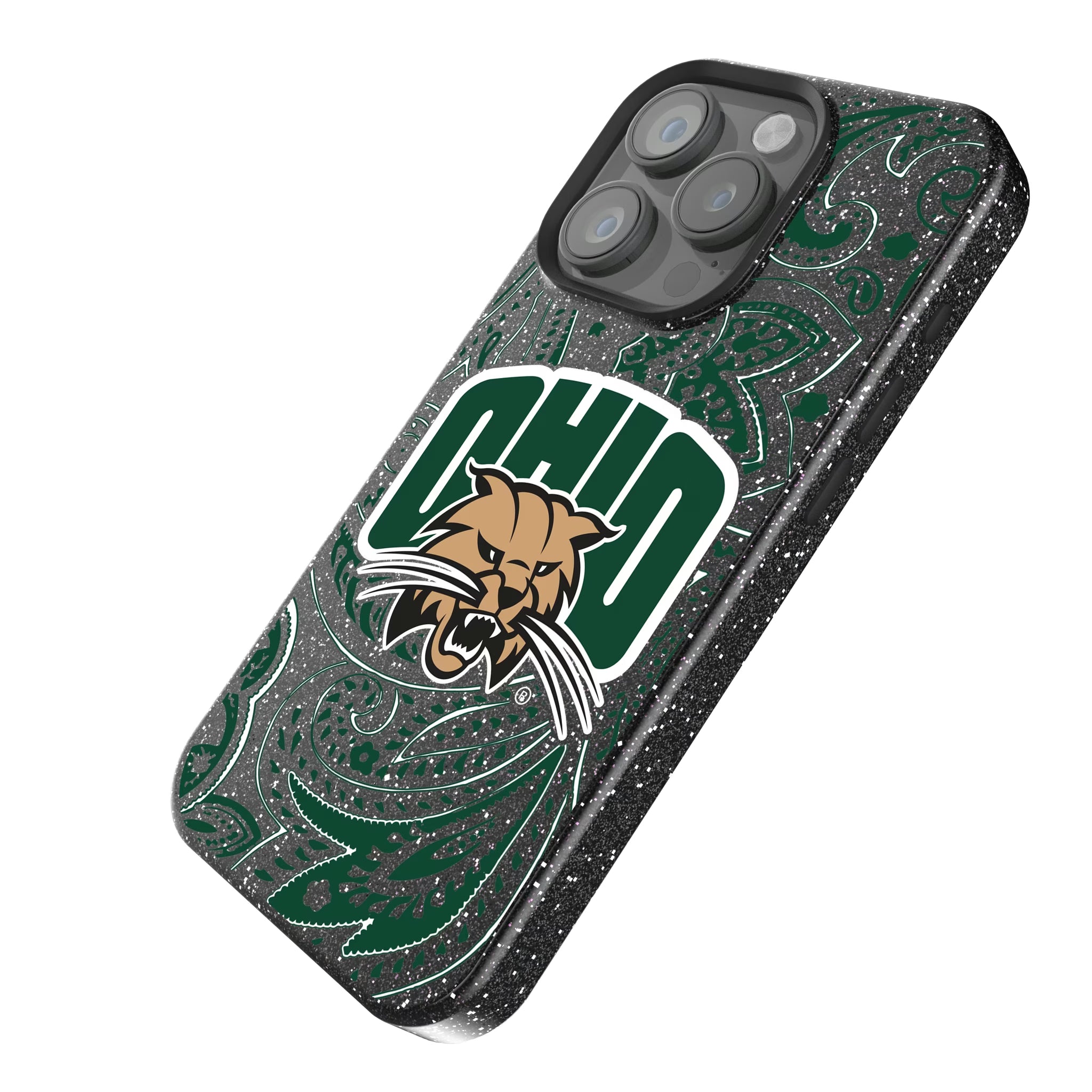 Ohio University Bobcats Paisley iPhone Bling Phone Case for Apple iPhone - Isometric View