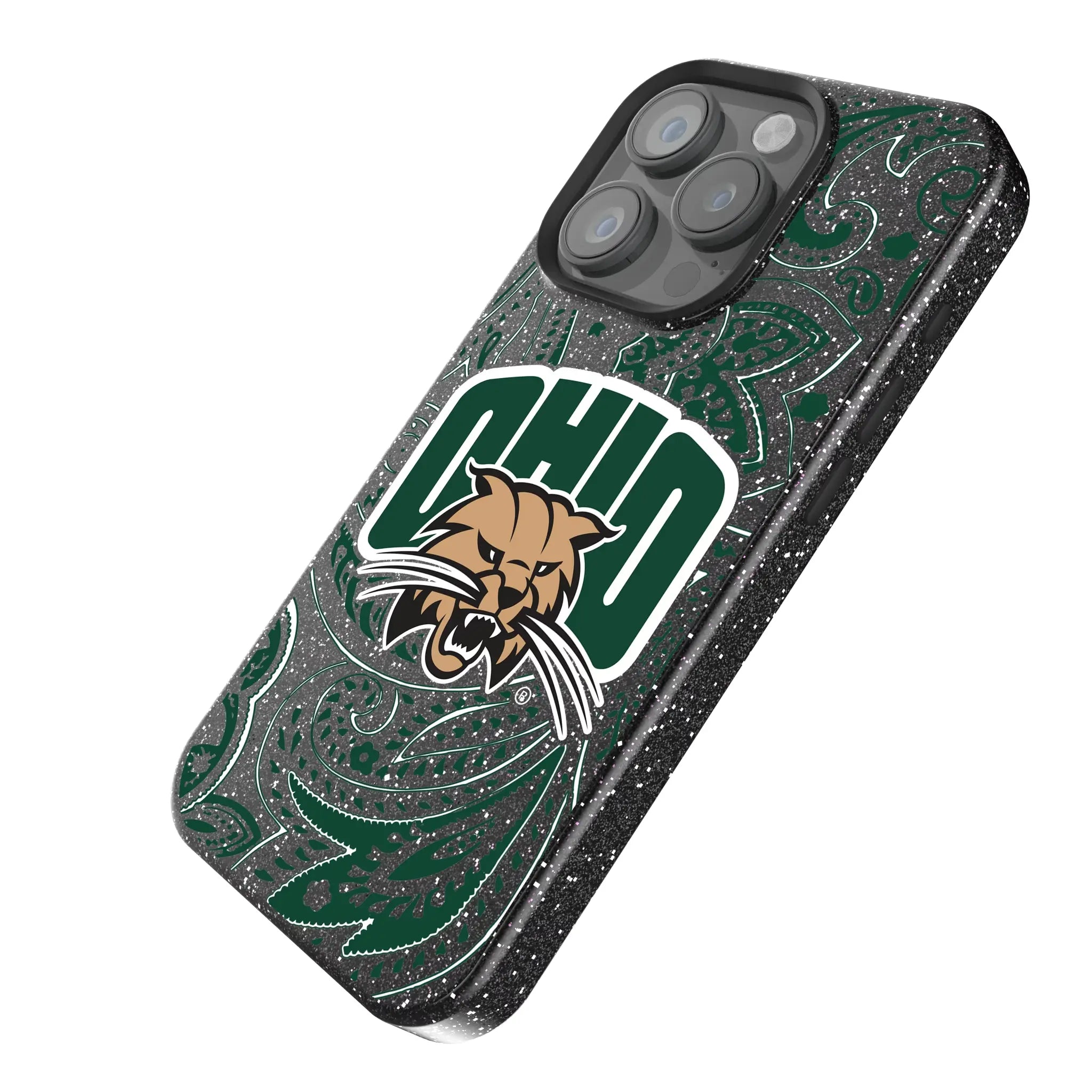 Ohio University Bobcats Paisley iPhone Bling Phone Case for Apple iPhone - Isometric View
