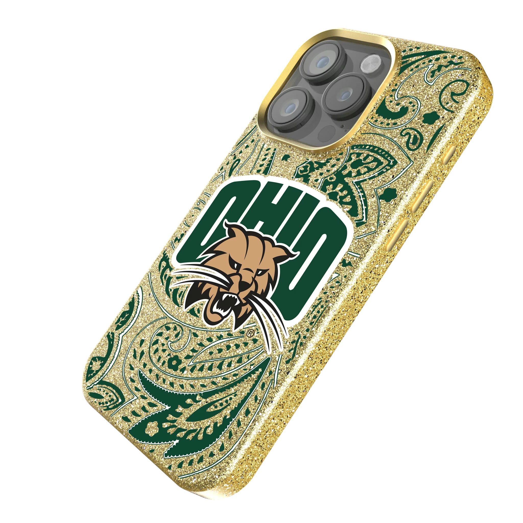 Ohio University Bobcats Paisley iPhone Bling Phone Case for Apple iPhone - Isometric View