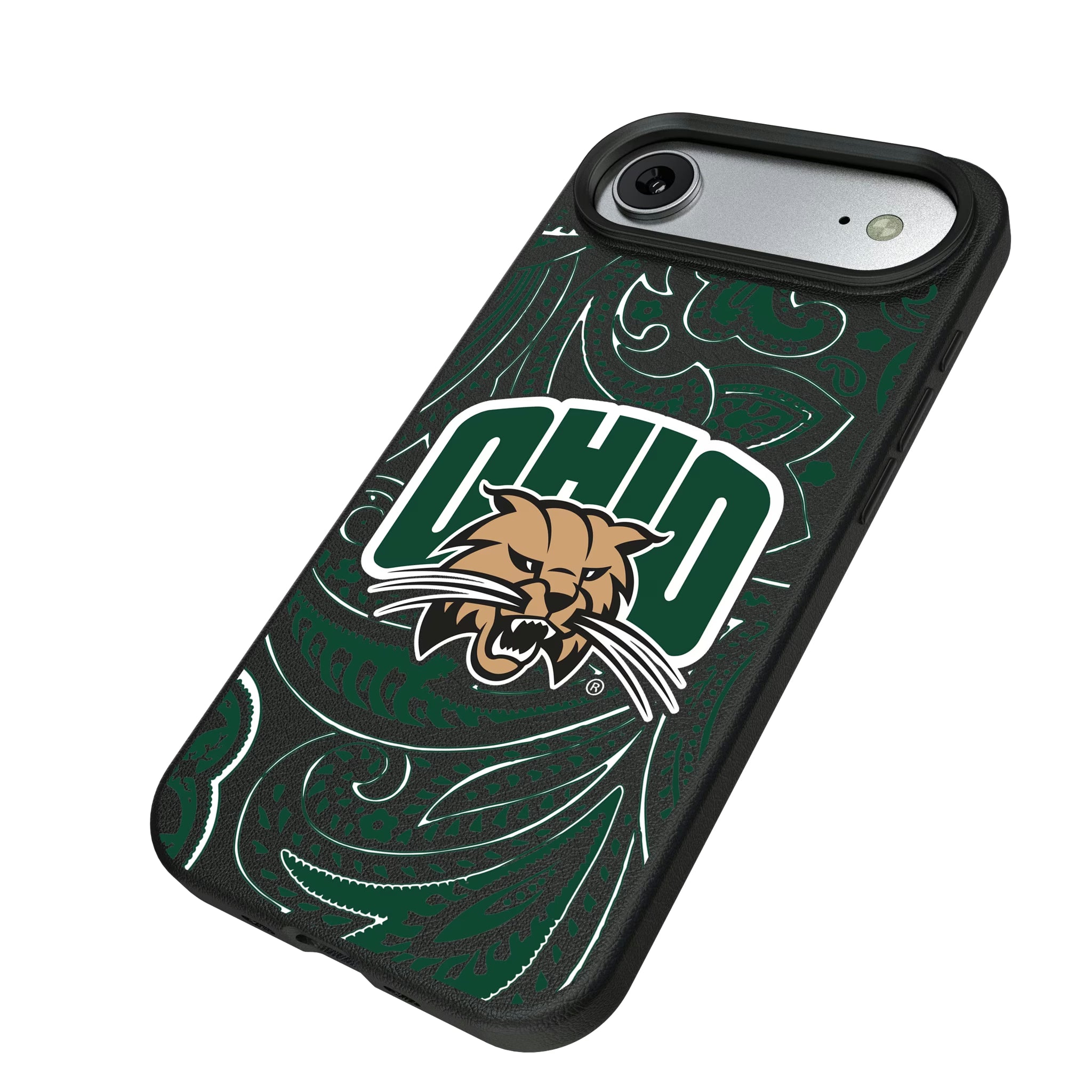 Ohio University Bobcats Paisley iPhone MagSafe Compatible Phone Case for Apple iPhone - Isometric View#Device_iPhone Air