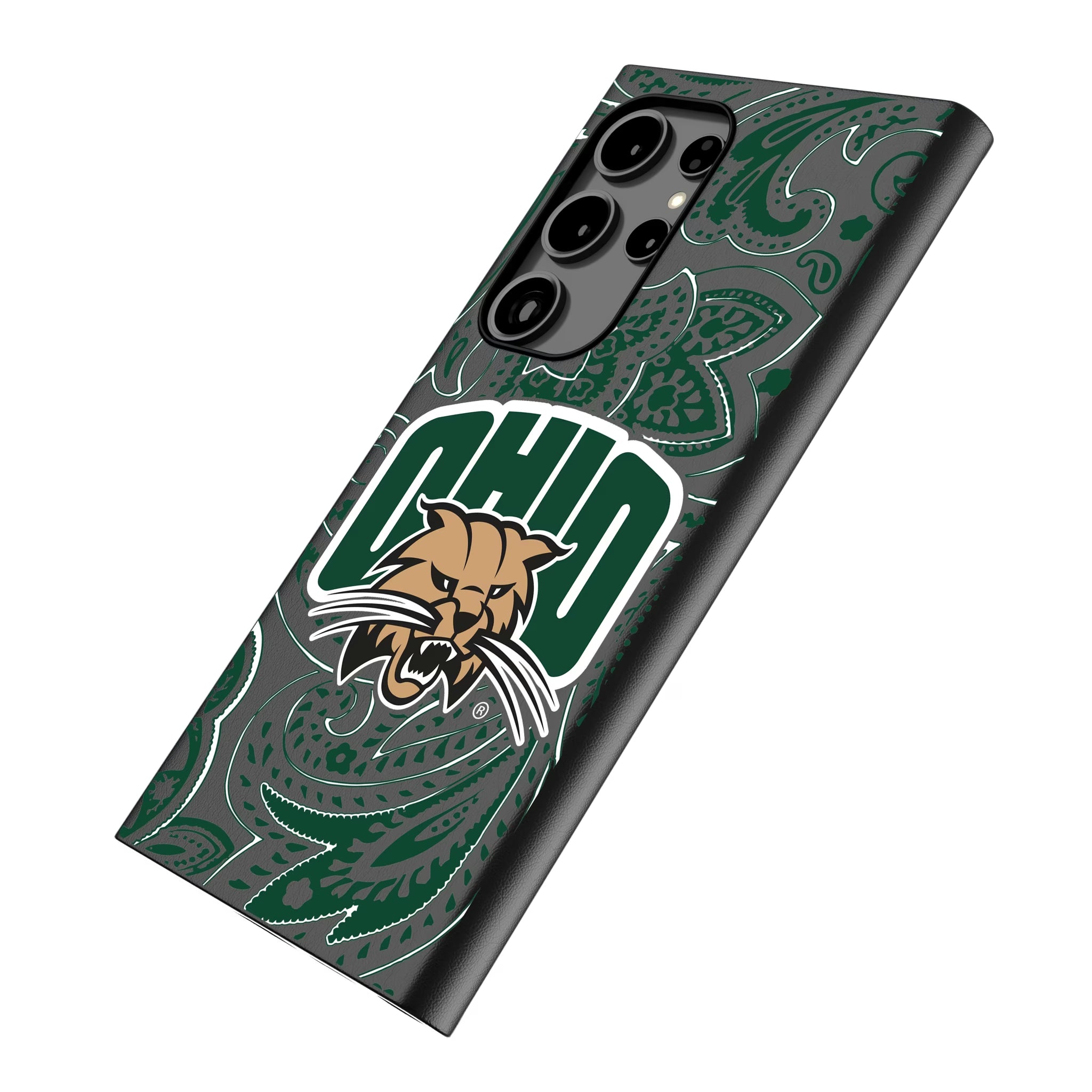 Ohio University Bobcats Paisley Galaxy MagSafe Compatible Phone Case for Samsung Galaxy - Isometric View