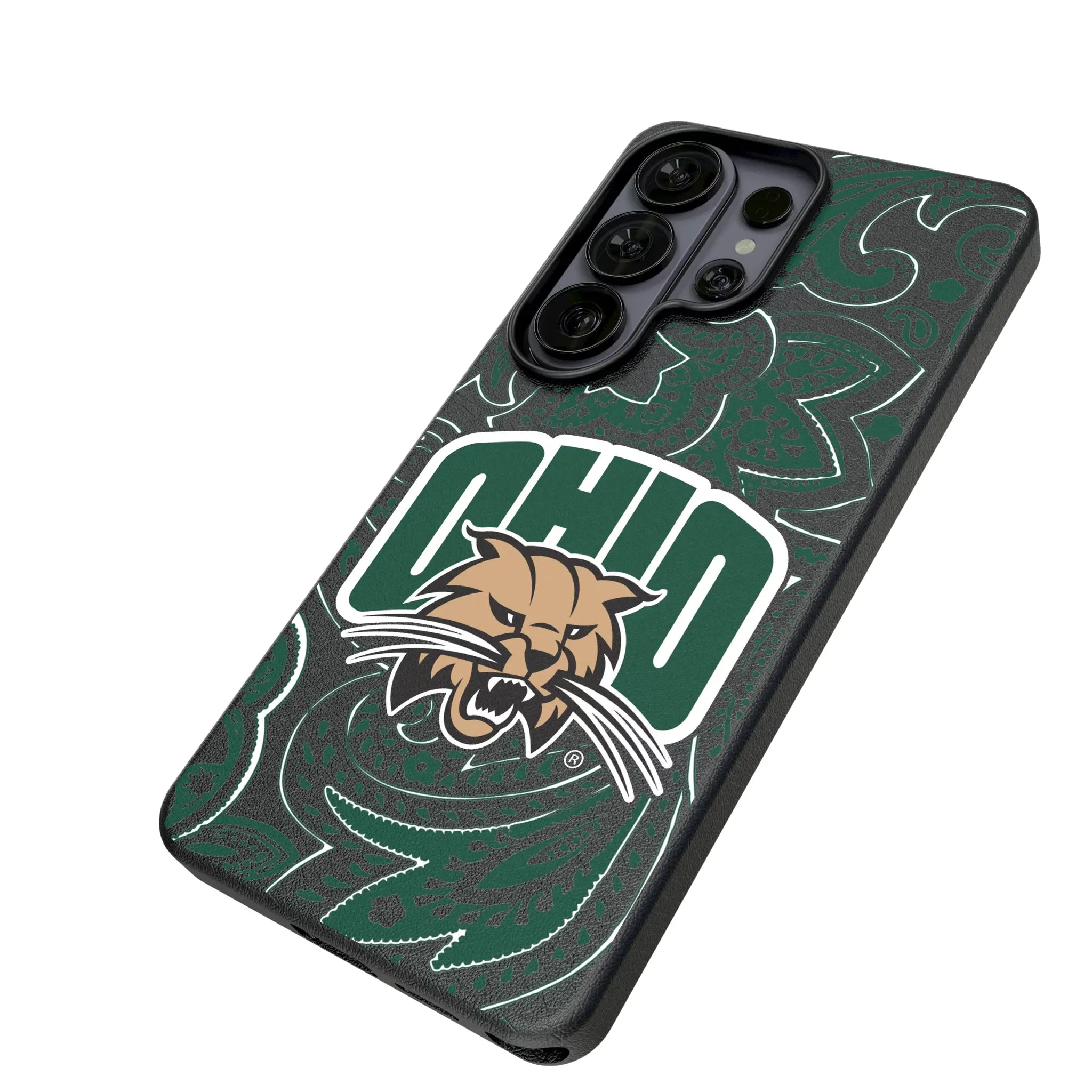 Ohio University Bobcats Paisley Galaxy MagSafe Compatible Phone Case for Samsung Galaxy - Isometric View#Device_Galaxy S26 Ultra