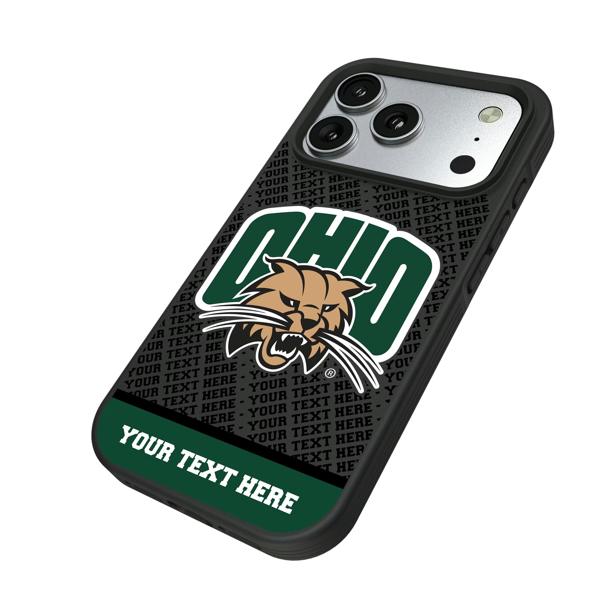 Ohio University Bobcats Personalized EndZone Plus iPhone Bump Phone Case for Apple iPhone - Isometric View#Device_iPhone 17 Pro