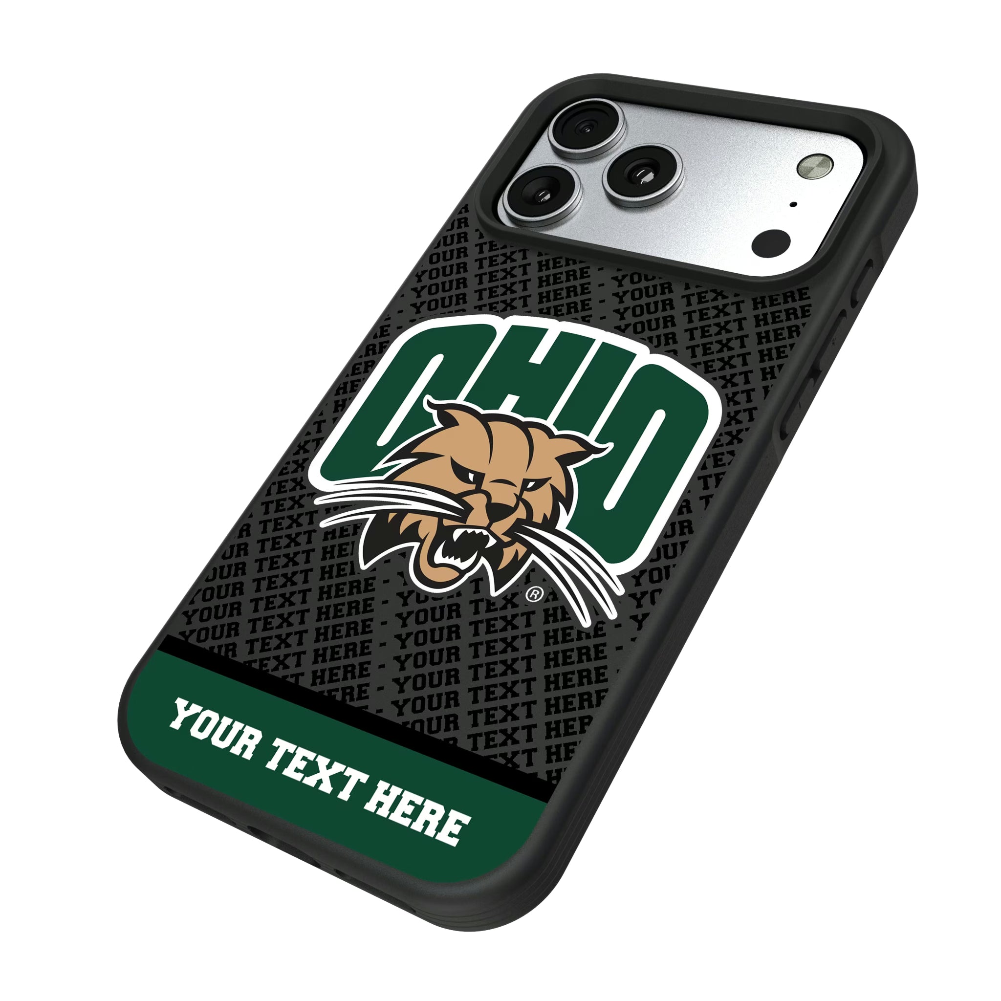 Ohio University Bobcats Personalized EndZone Plus iPhone Bump Phone Case for Apple iPhone - Isometric View#Device_iPhone 17 Pro Max