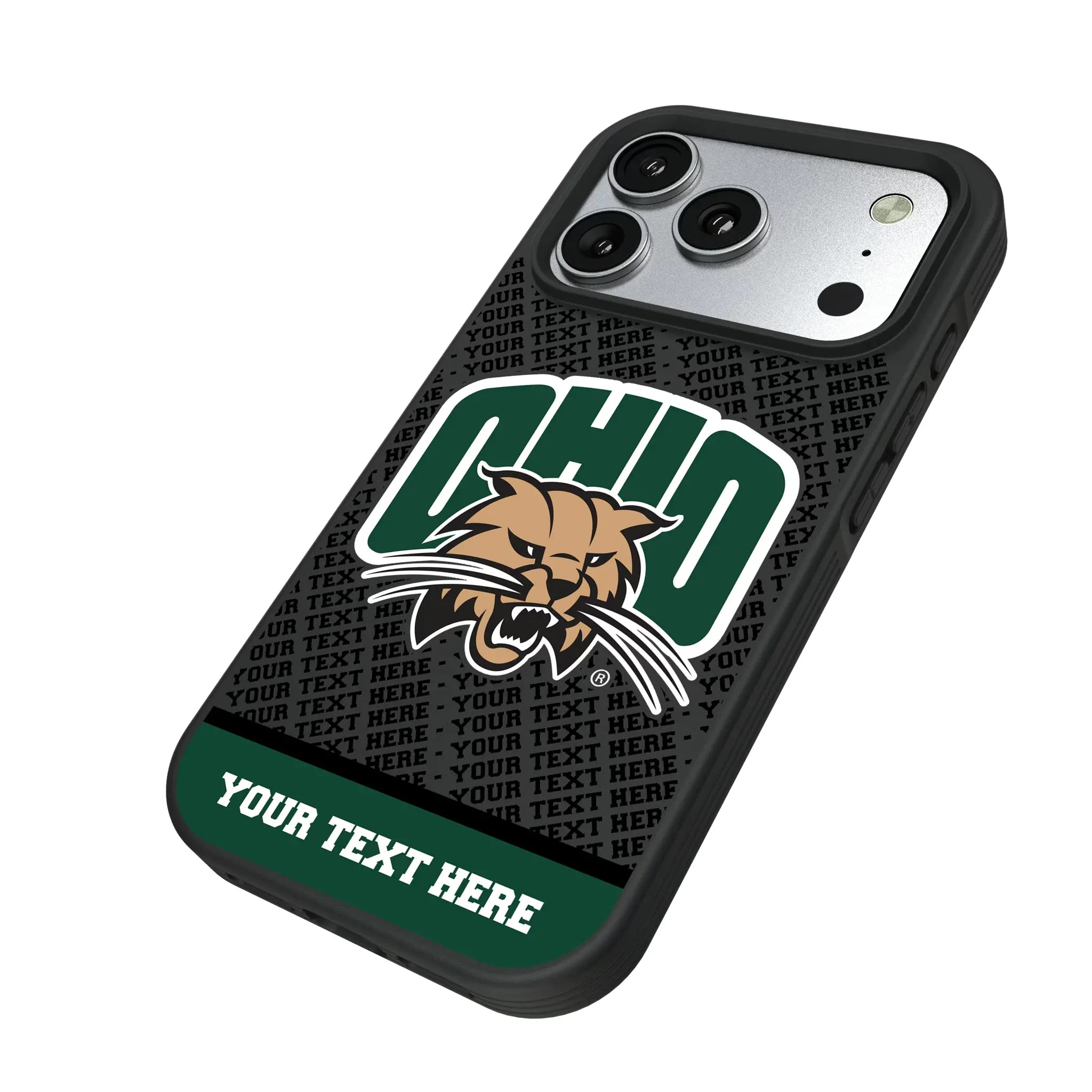 Ohio University Bobcats Personalized EndZone Plus iPhone Bump Phone Case for Apple iPhone - Isometric View#Device_iPhone 17 Pro