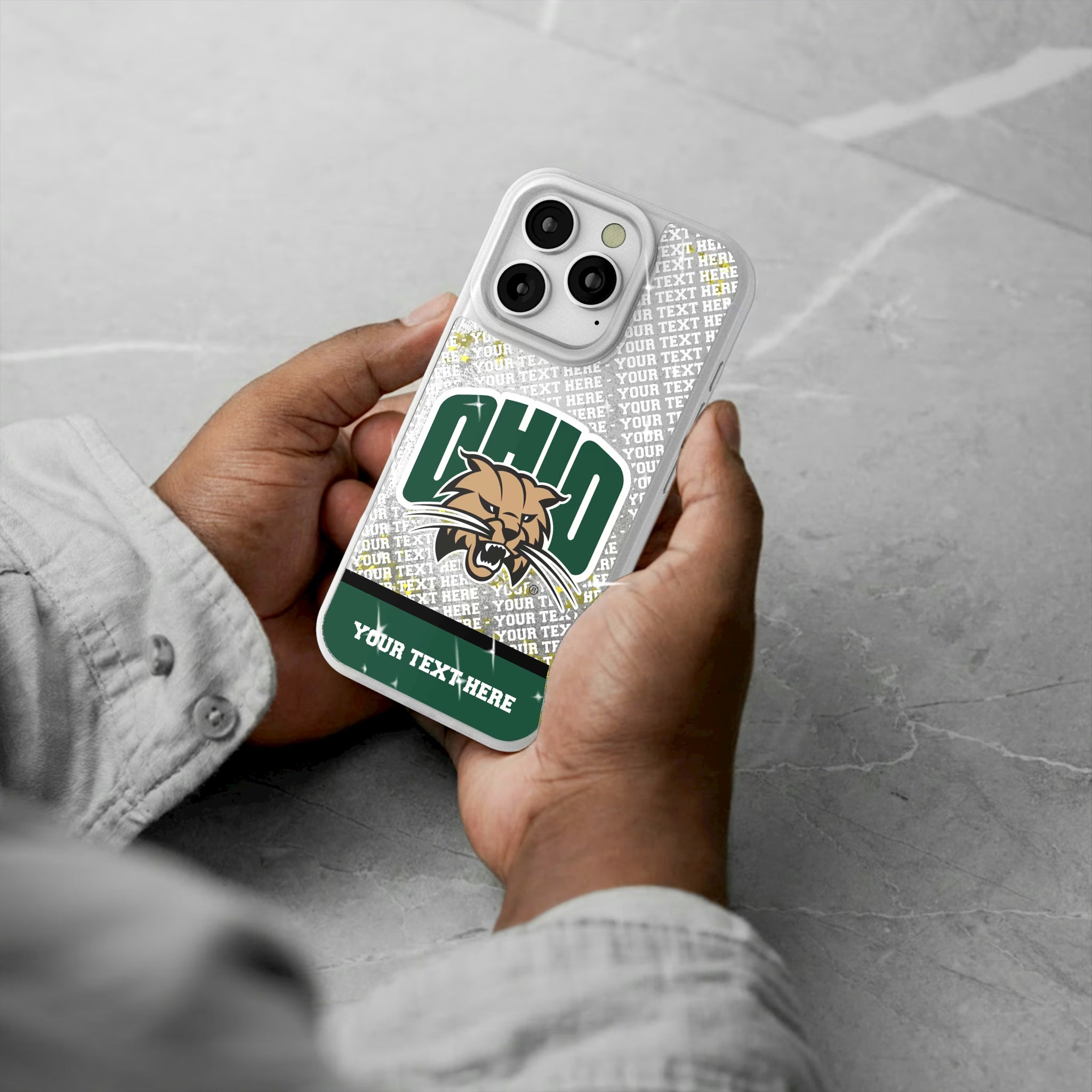 Ohio University Bobcats Personalized EndZone Plus iPhone Glitter Phone Case for Apple iPhone - Lifestyle#Device_iPhone 16 Pro