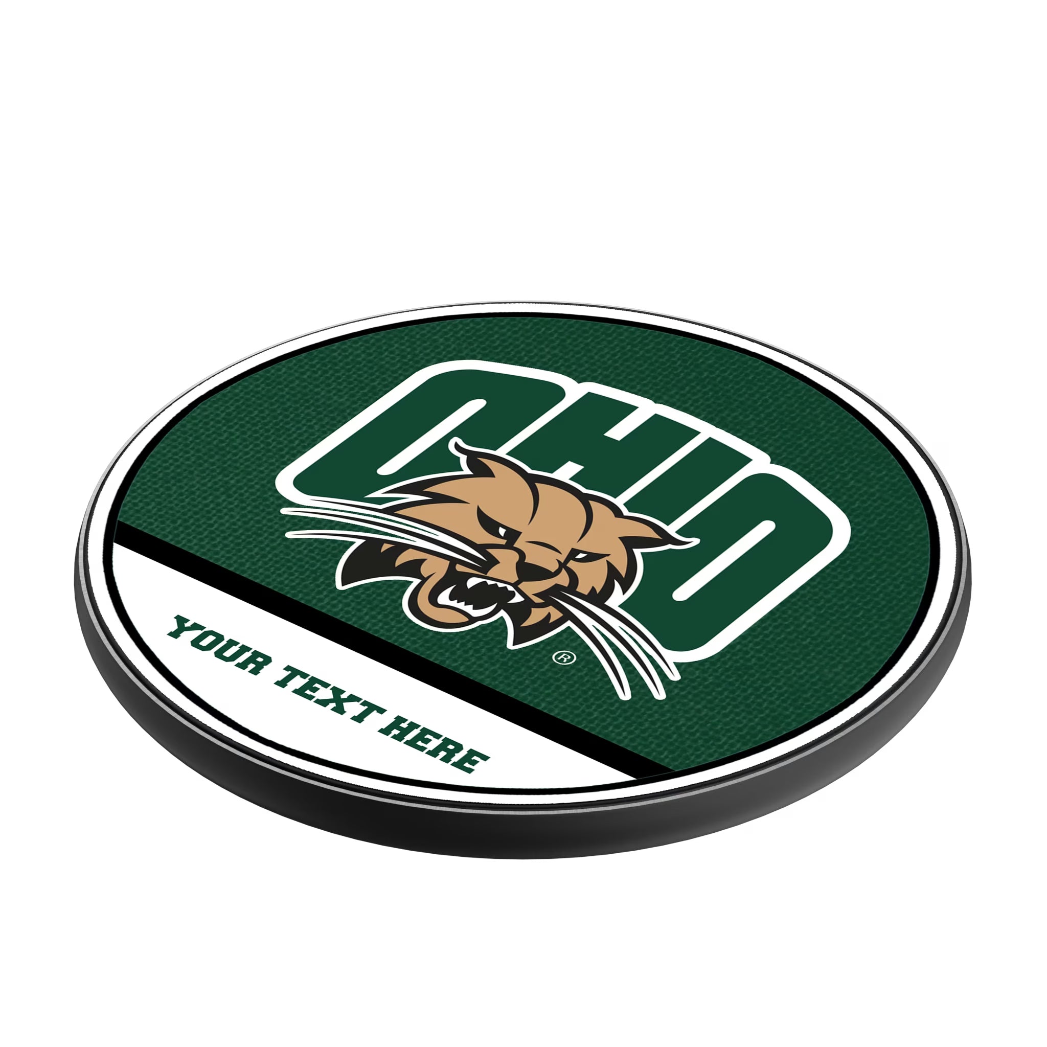 Ohio University Bobcats Personalized Endzone Solid 15-Watt Wireless Charger - Isometric View