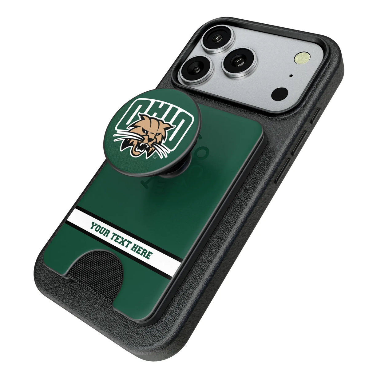 Ohio University Bobcats Personalized Endzone Solid Popsockets Wallet Magnetic - Isometric View