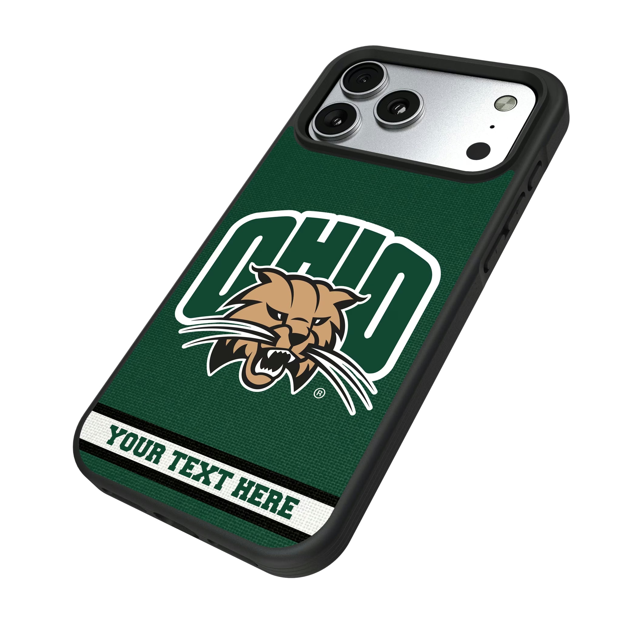 Ohio University Bobcats Personalized Stripe iPhone Bump Phone Case for Apple iPhone - Isometric View#Device_iPhone 17 Pro Max