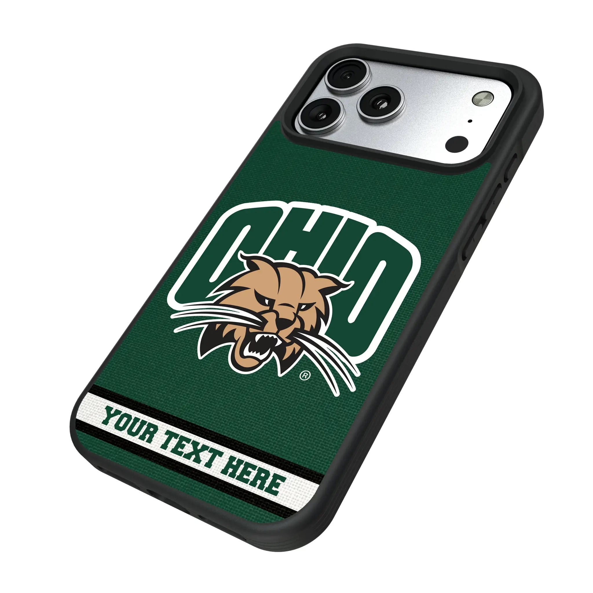 Ohio University Bobcats Personalized Stripe iPhone Bump Phone Case for Apple iPhone - Isometric View#Device_iPhone 17 Pro Max
