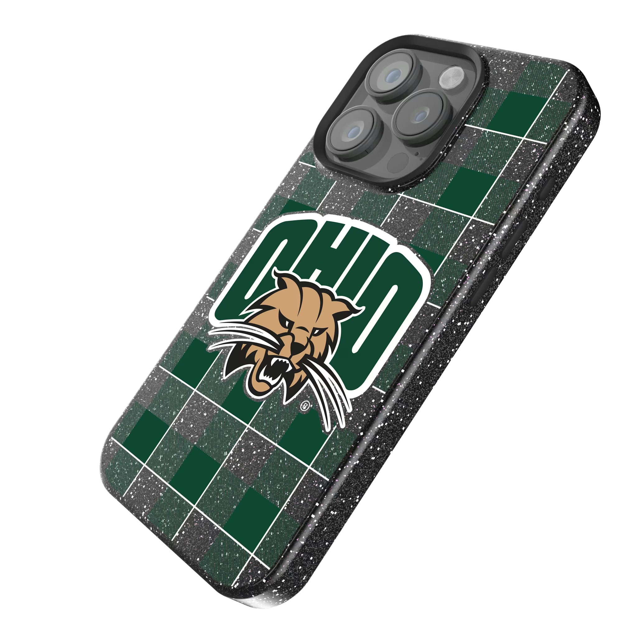 Ohio University Bobcats Plaid iPhone Bling Phone Case for Apple iPhone - Isometric View