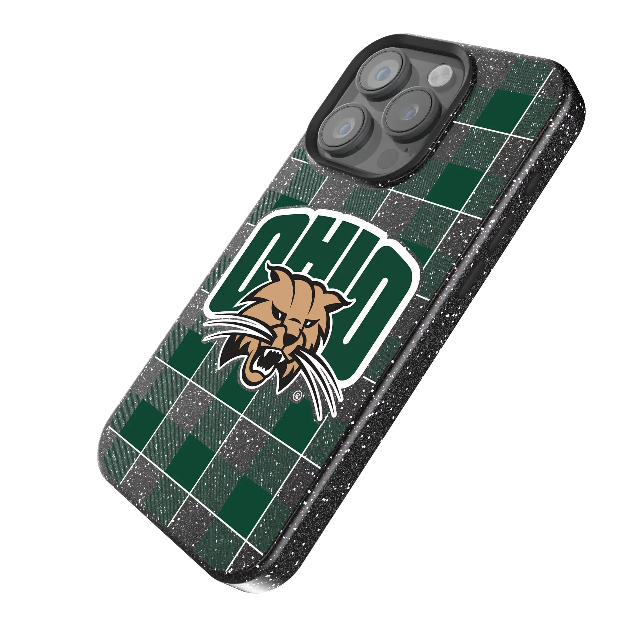 Ohio University Bobcats Plaid iPhone Bling Phone Case for Apple iPhone - Isometric View