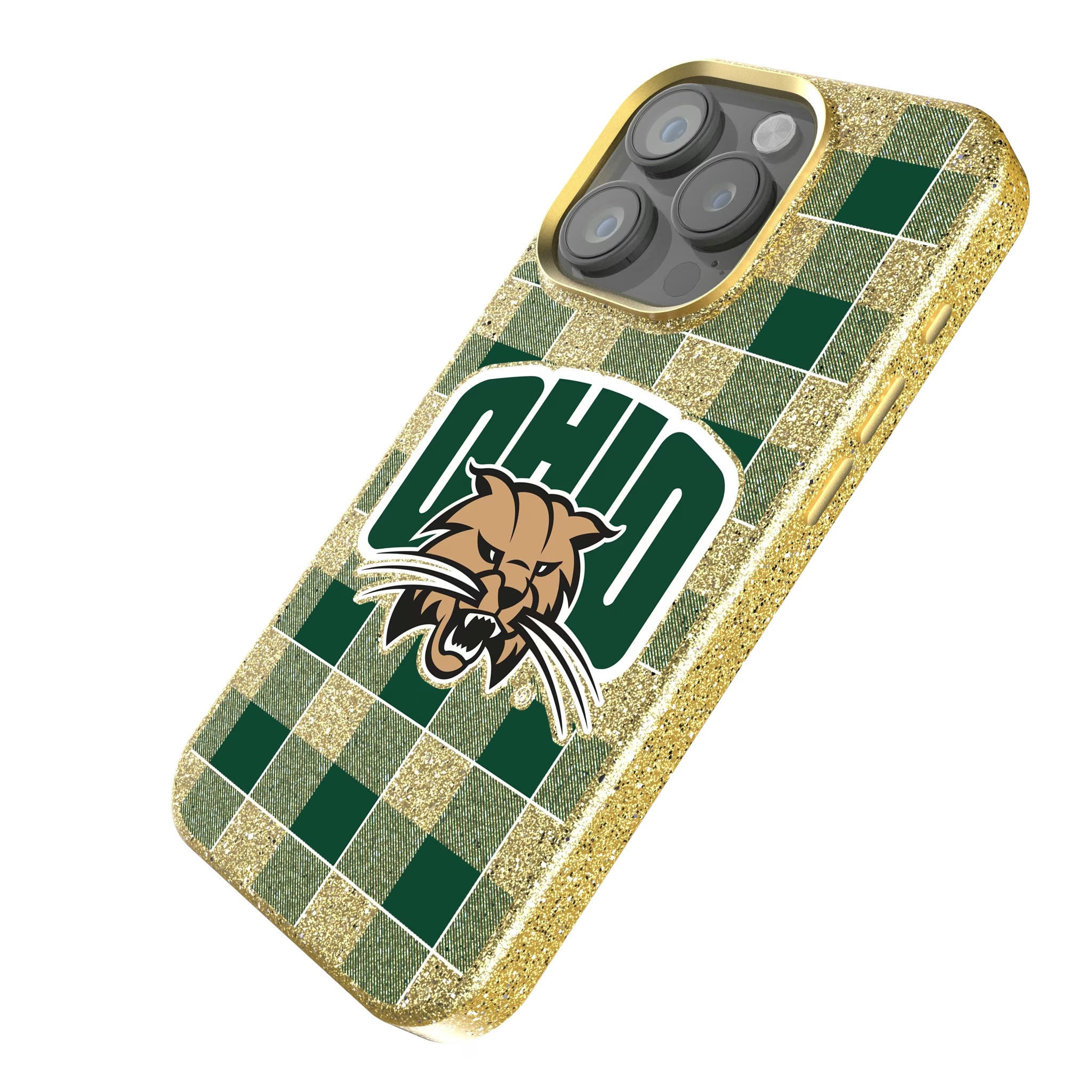 Ohio University Bobcats Plaid iPhone Bling Phone Case for Apple iPhone - Isometric View