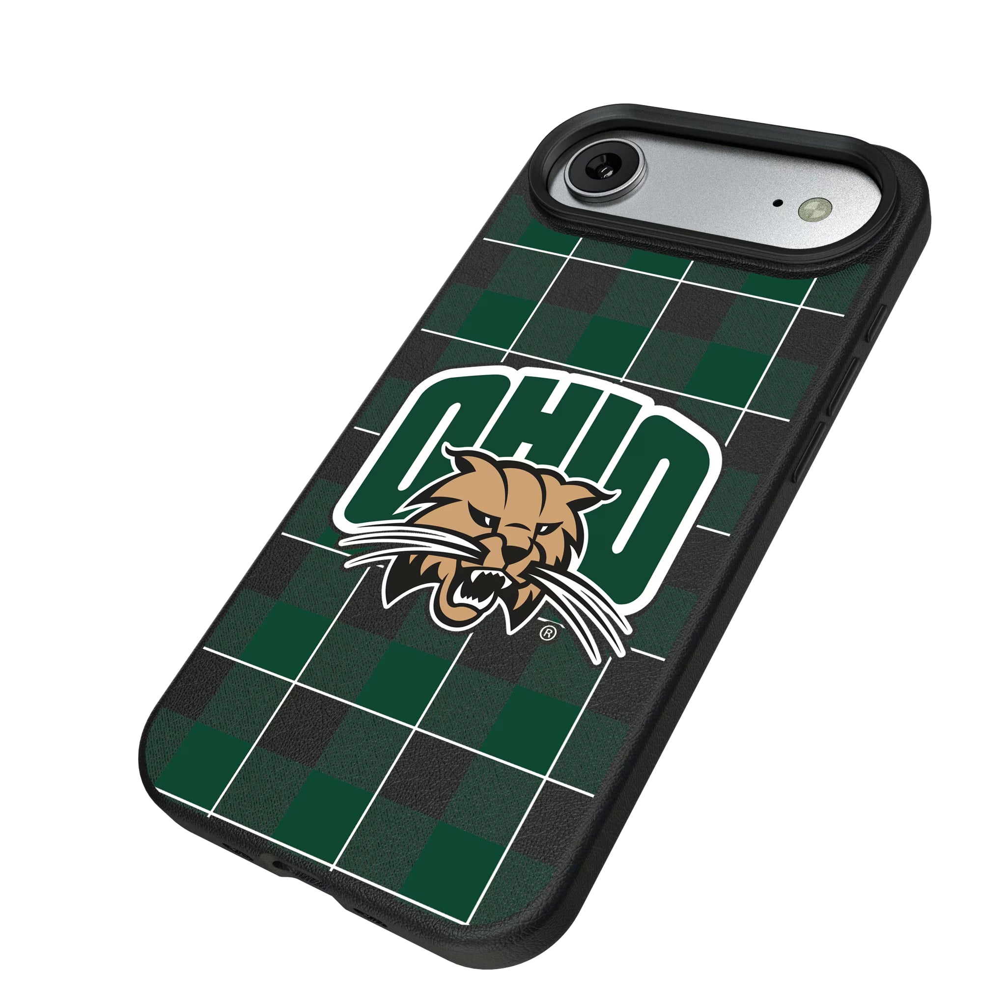 Ohio University Bobcats Plaid iPhone MagSafe Compatible Phone Case for Apple iPhone - Isometric View#Device_iPhone Air