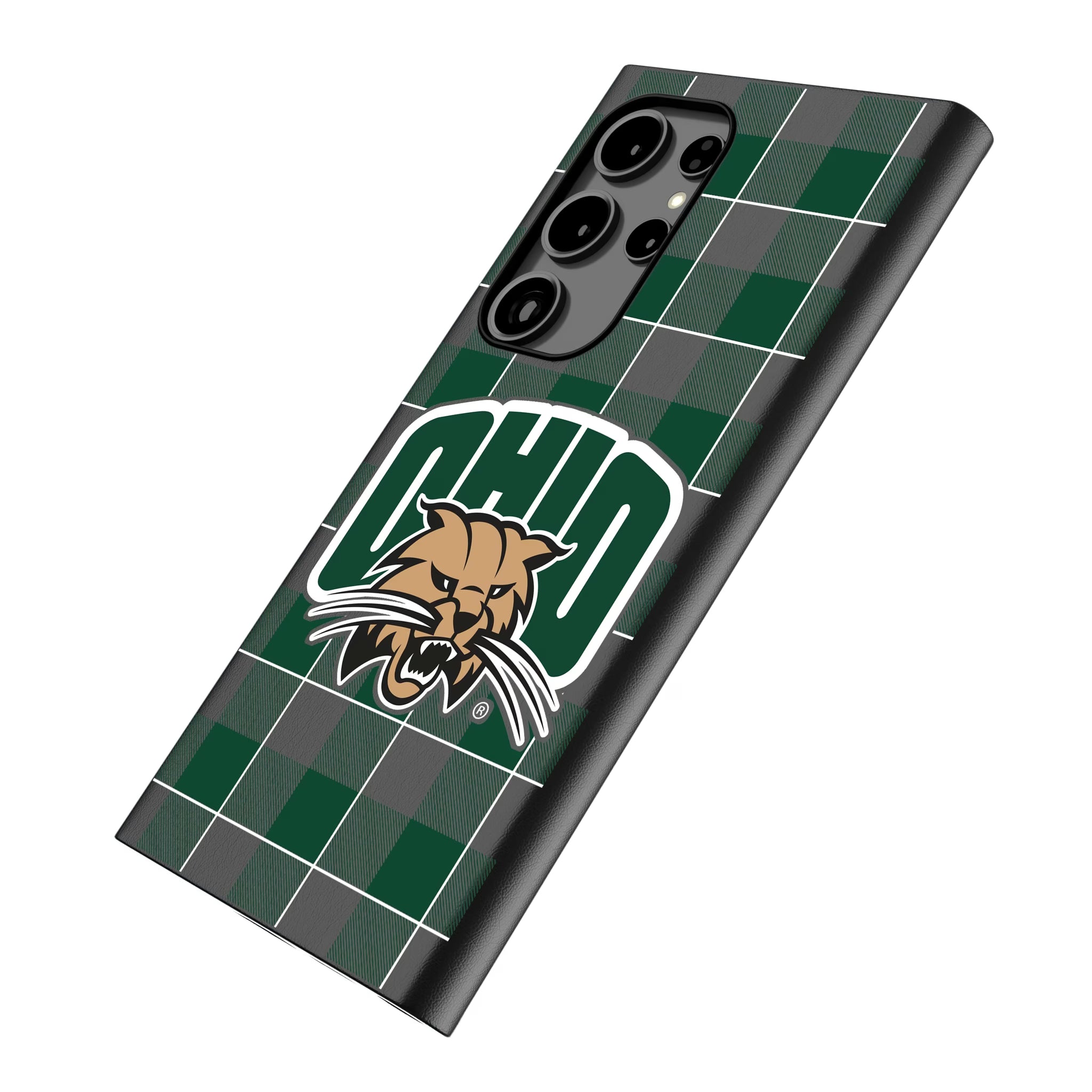 Ohio University Bobcats Plaid Galaxy MagSafe Compatible Phone Case for Samsung Galaxy - Isometric View