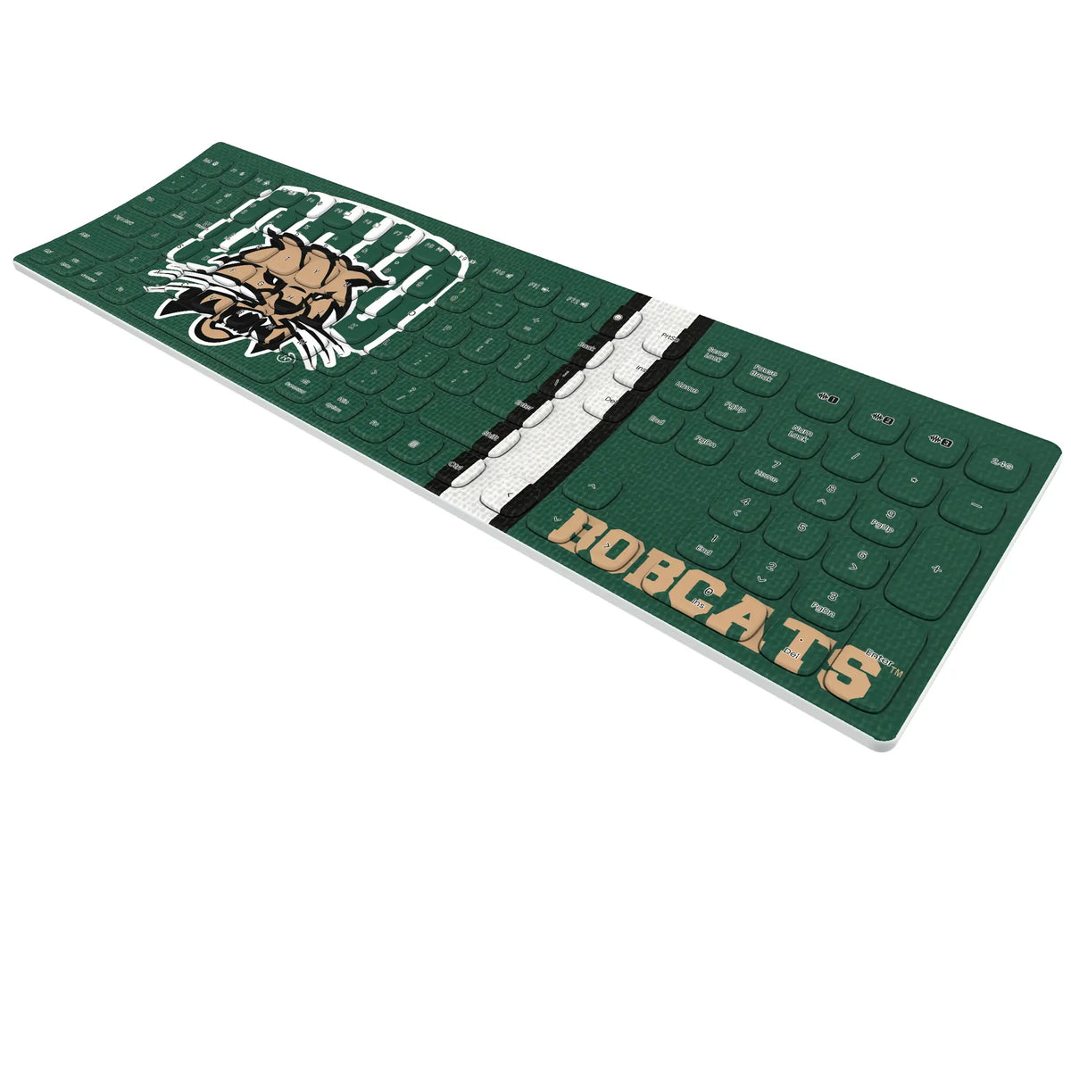 Ohio University Bobcats Stripe KKB605 Curved Wireless Keyboard - Isometric View