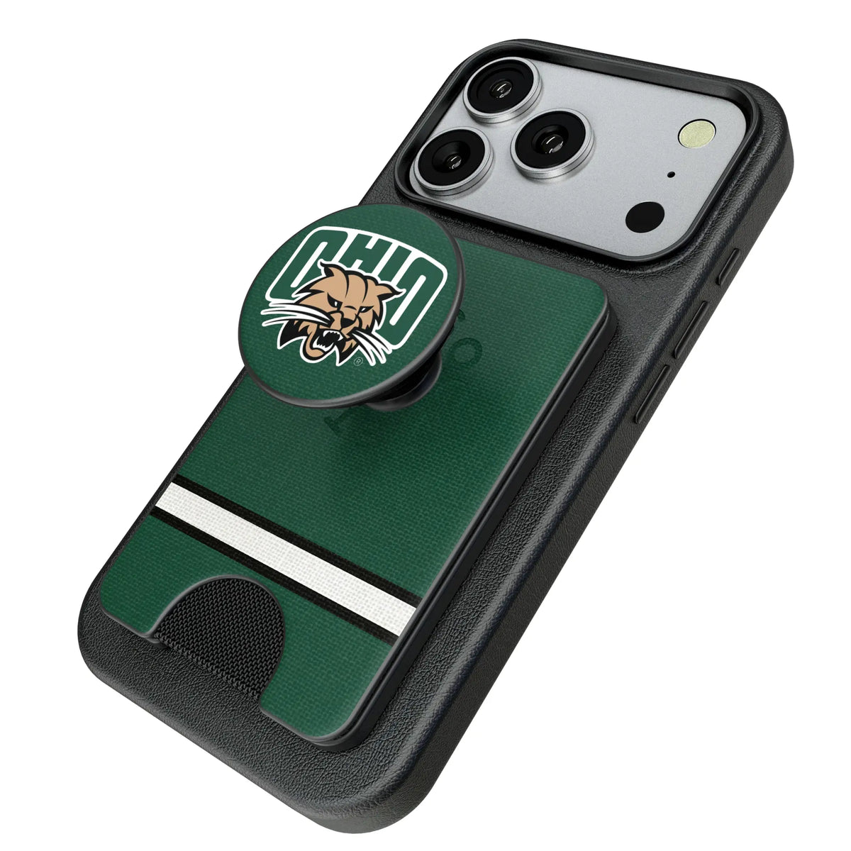 Ohio University Bobcats Stripe Popsockets Wallet Magnetic - Isometric View