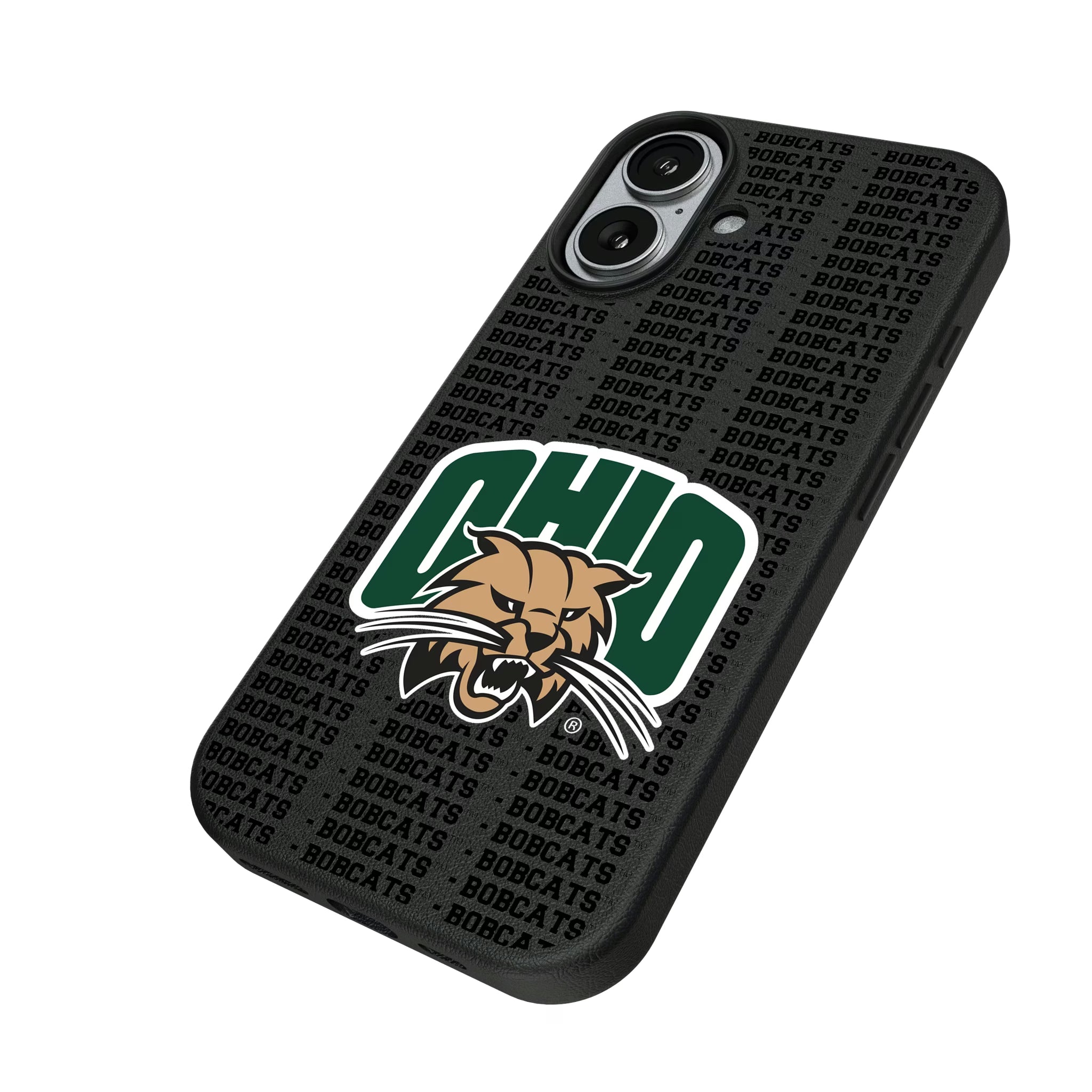 Ohio University Bobcats Text Backdrop iPhone MagSafe Compatible Phone Case for Apple iPhone - Isometric View#Device_iPhone 17