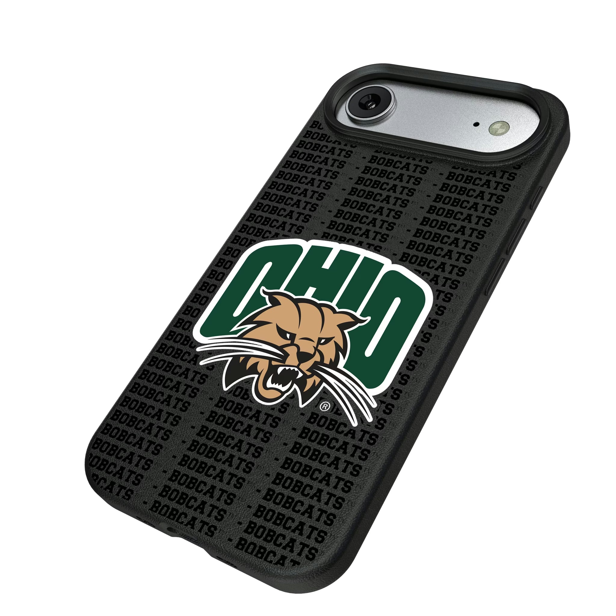 Ohio University Bobcats Text Backdrop iPhone MagSafe Compatible Phone Case for Apple iPhone - Isometric View#Device_iPhone Air